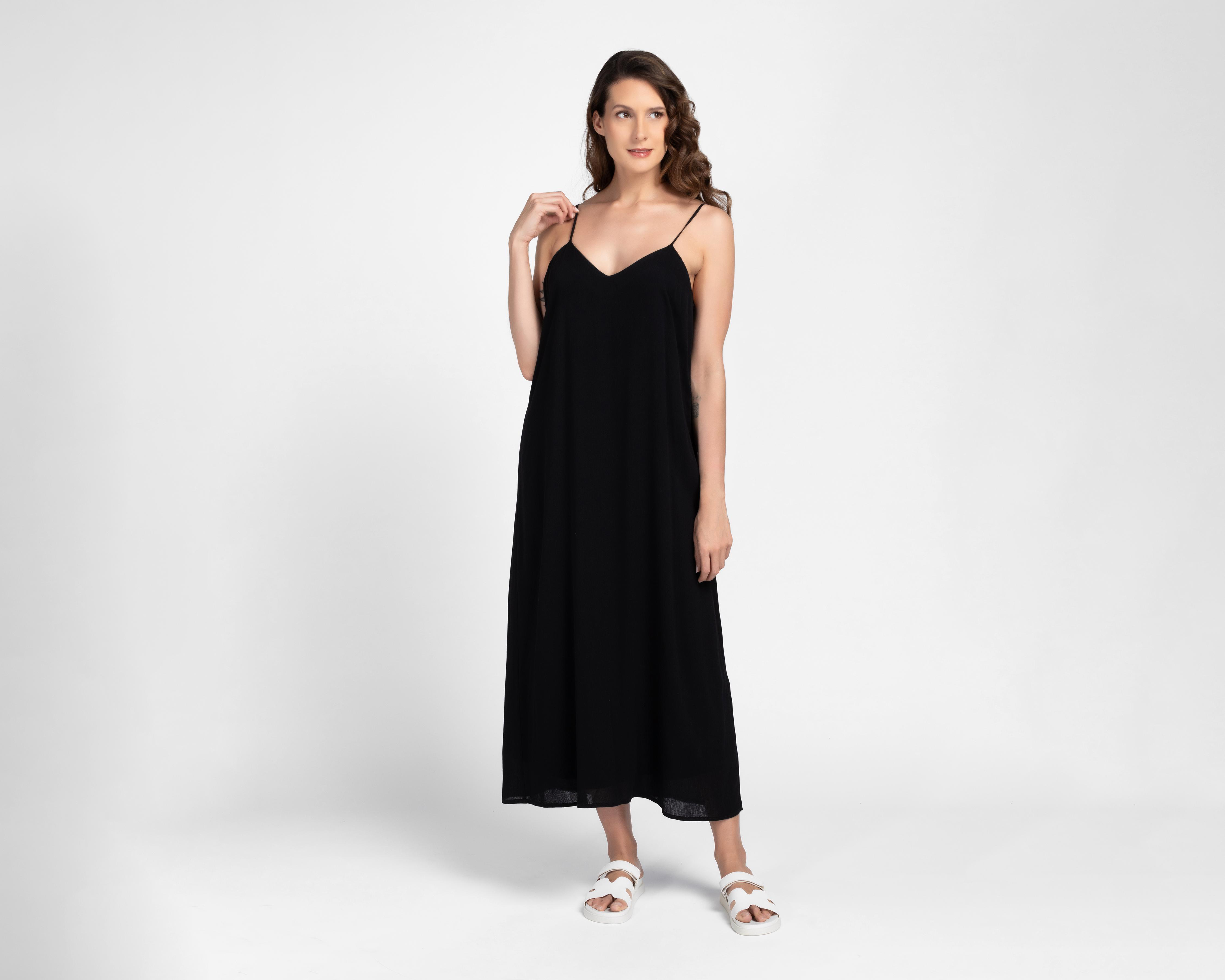 Foto 3 pulgar | Vestido Casual Sahara Negro de Tirantes Largo para Mujer