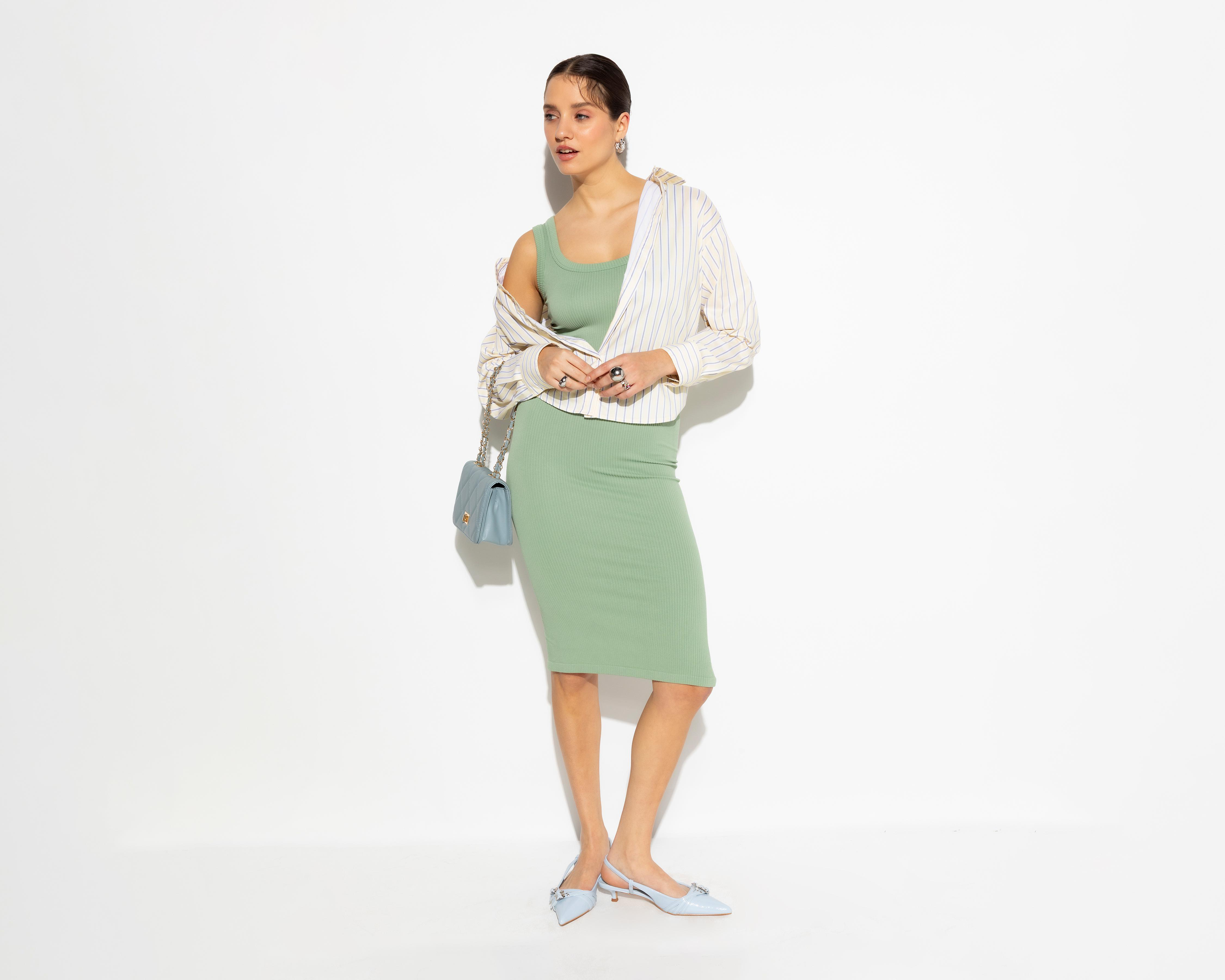 Vestido Casual Strona Verde sin Mangas Juvenil