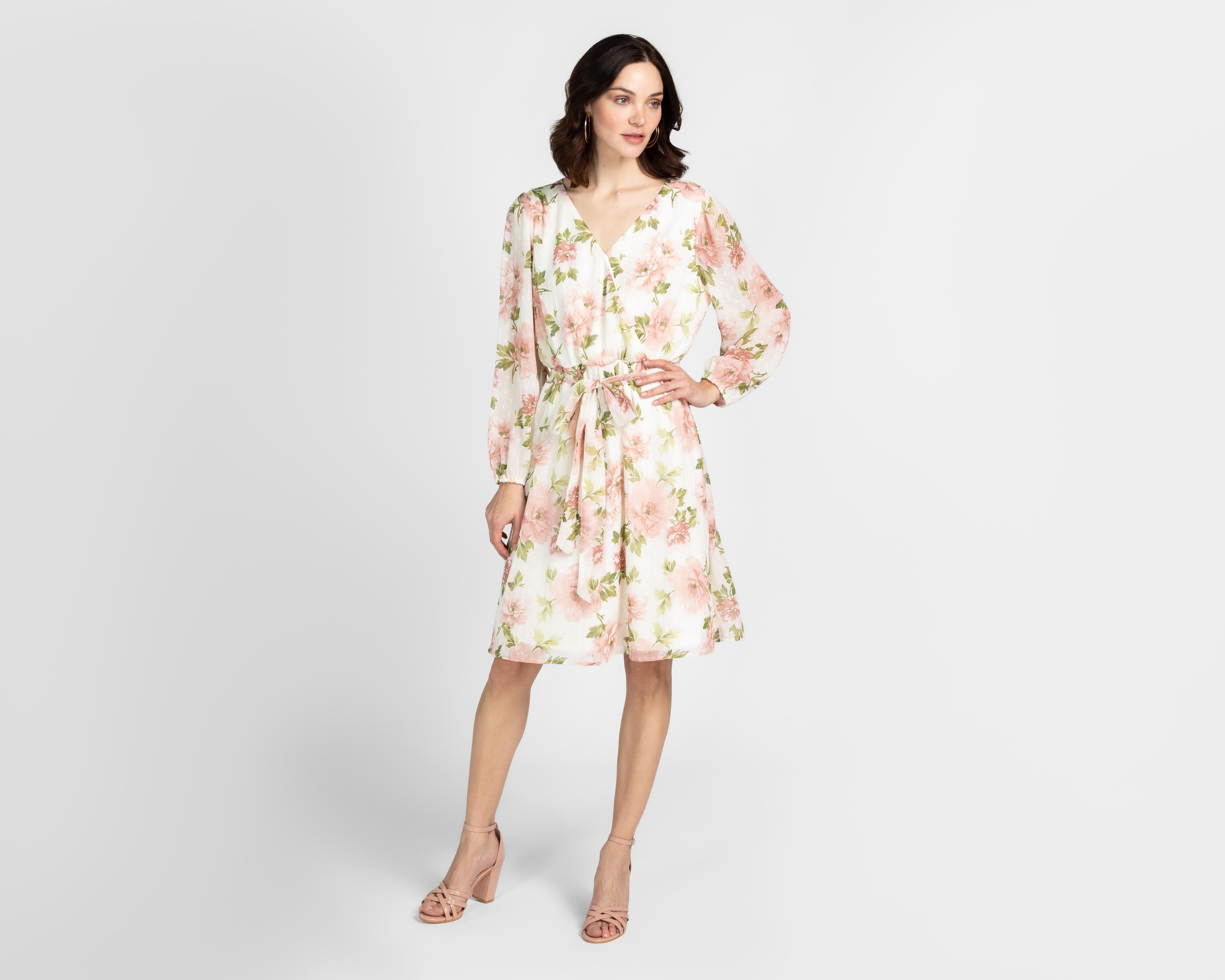 Foto 2 pulgar | Vestido Casual Sahara Floral Cuello V Manga Larga para Mujer