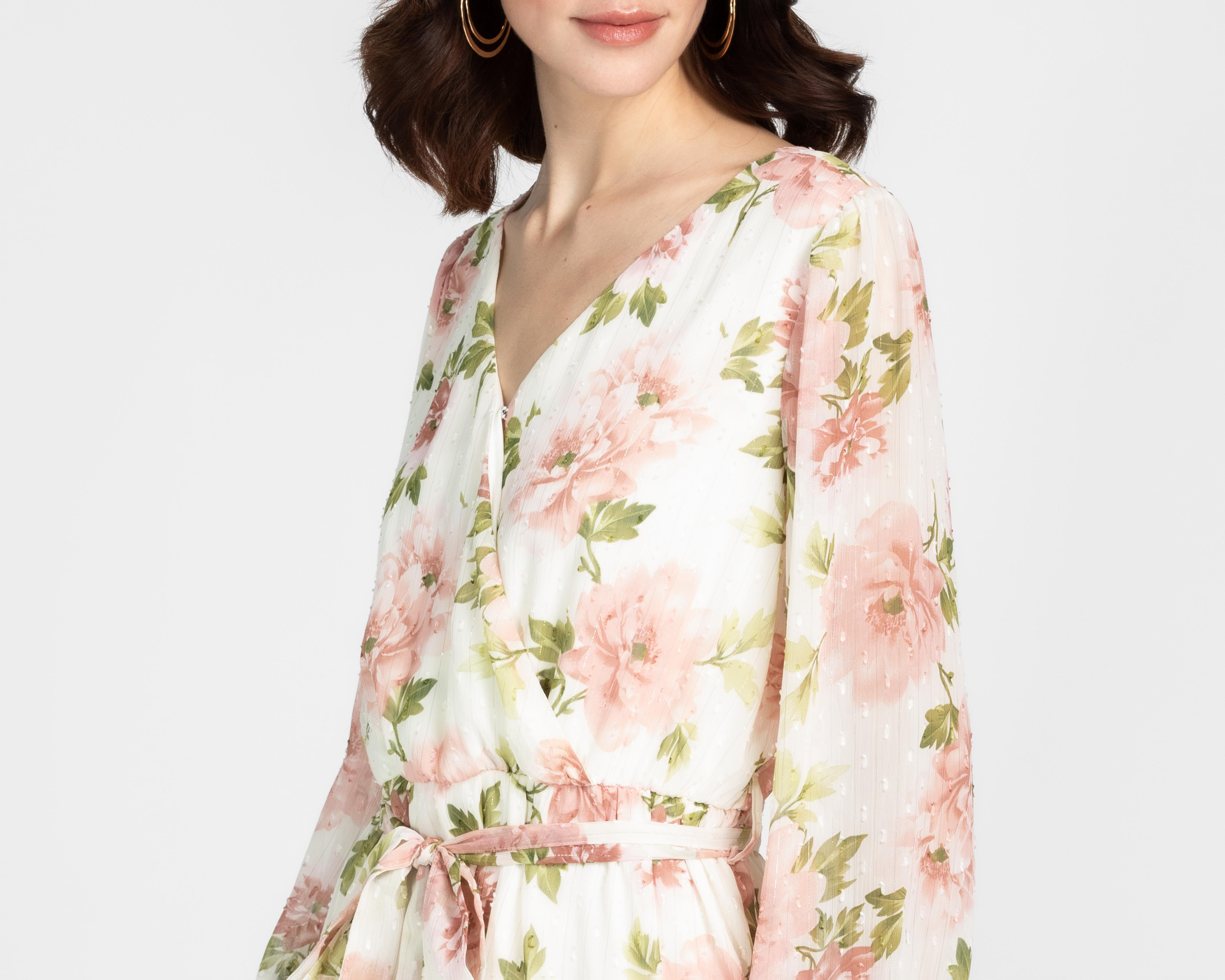 Foto 5 pulgar | Vestido Casual Sahara Floral Cuello V Manga Larga para Mujer