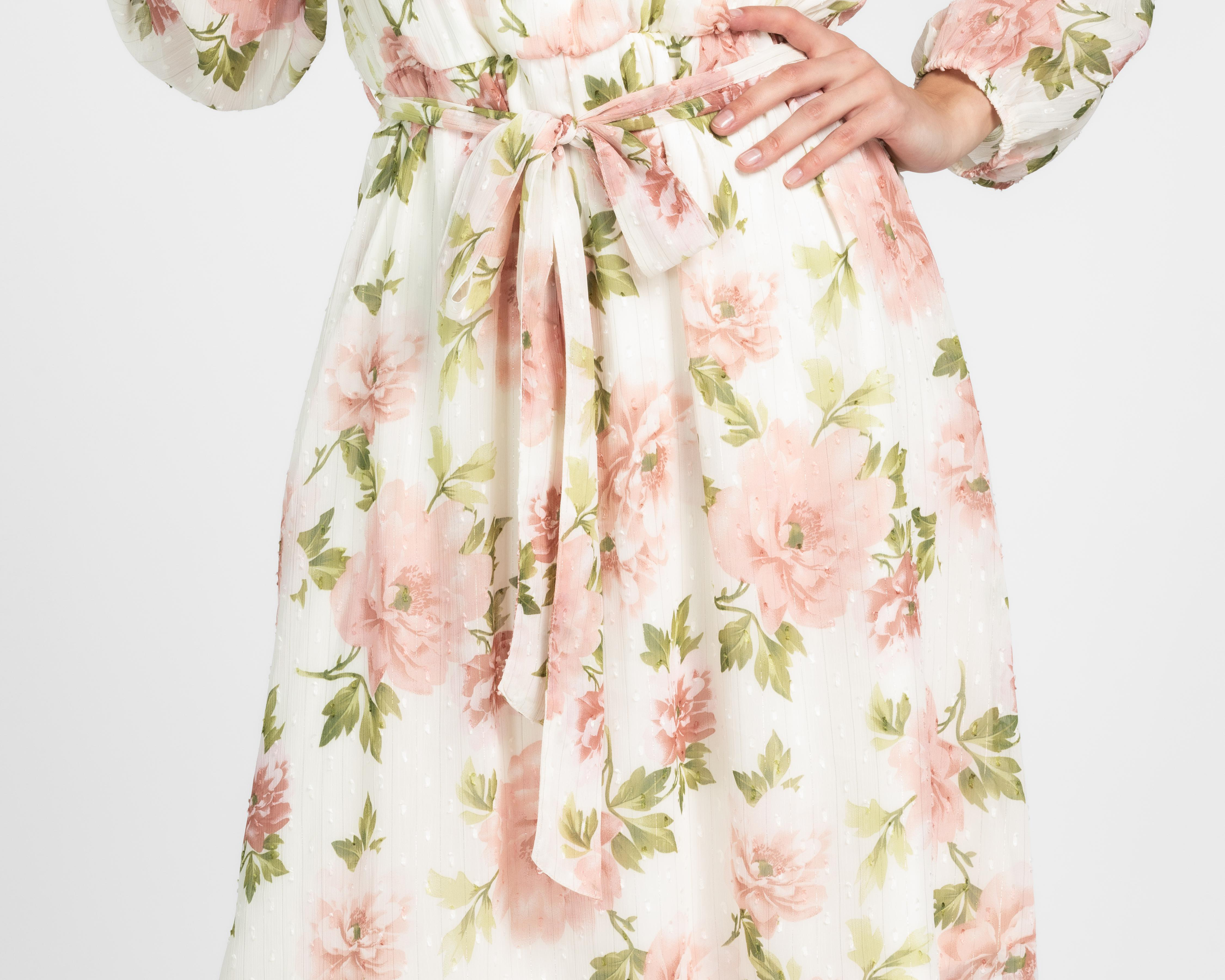 Foto 6 pulgar | Vestido Casual Sahara Floral Cuello V Manga Larga para Mujer
