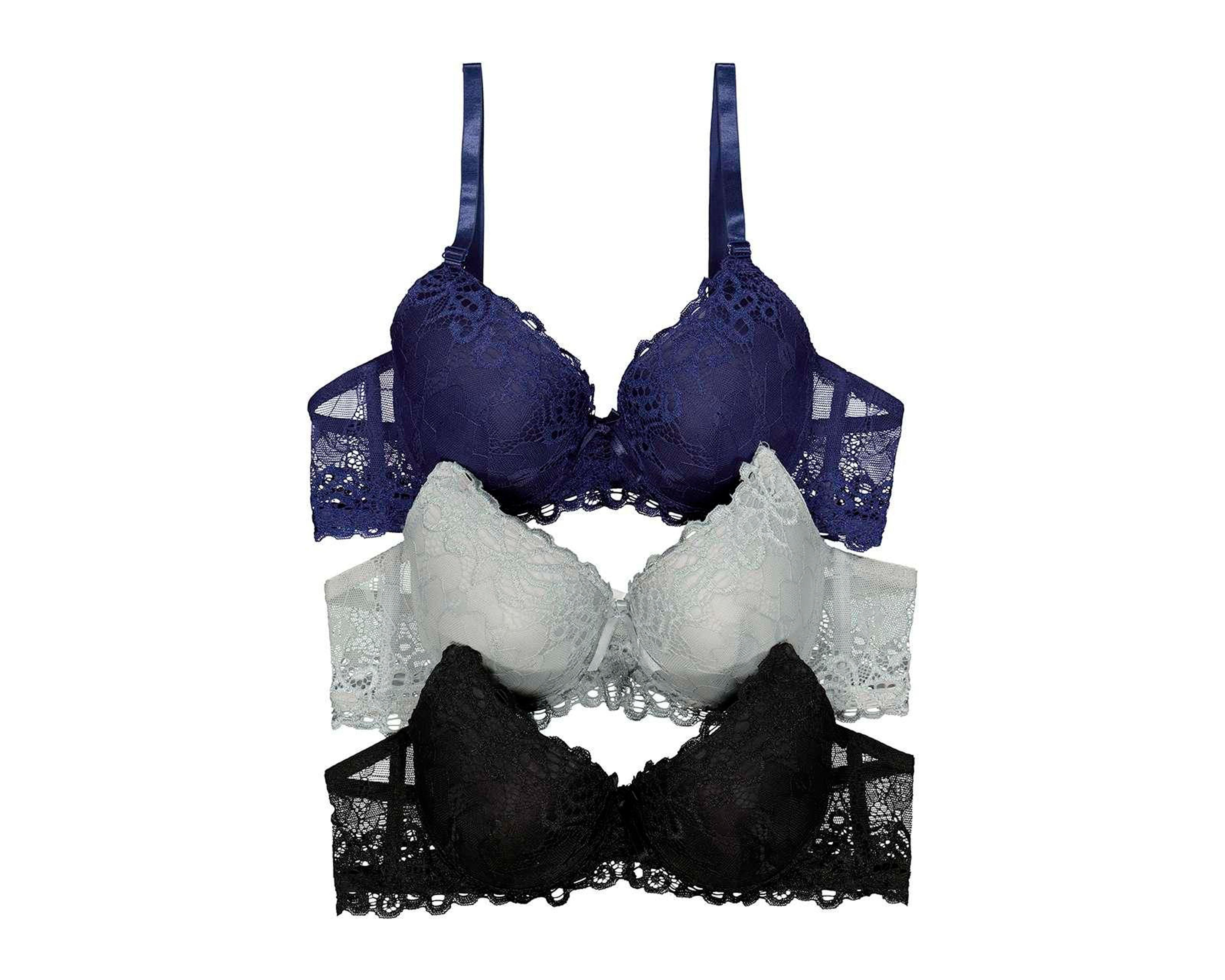 Foto 2 pulgar | Brasier con Encaje Beauty Secret Copa Completa para Mujer 3 Pack