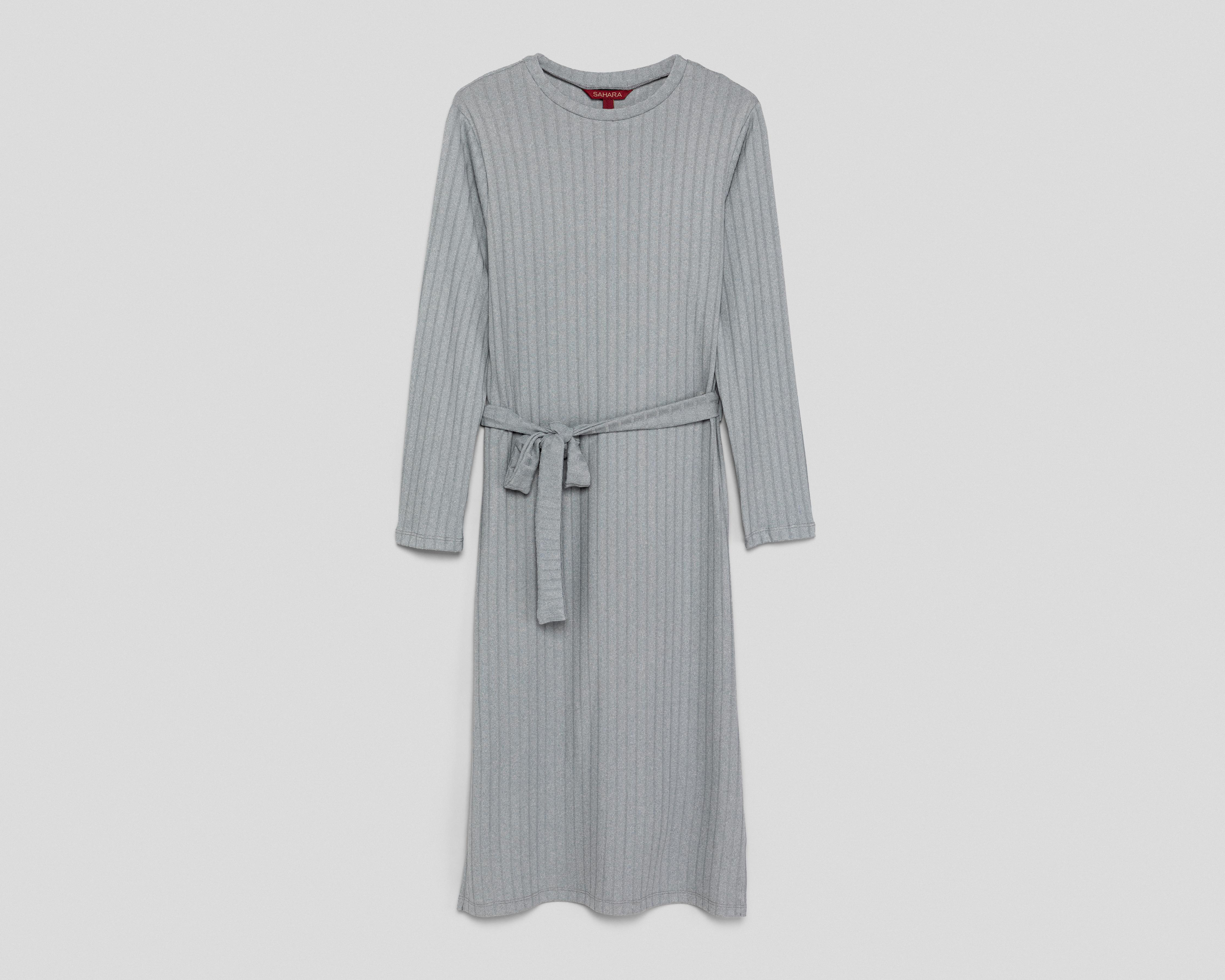 Foto 2 pulgar | Vestido Casual Sahara Manga Larga Gris Midi para Mujer