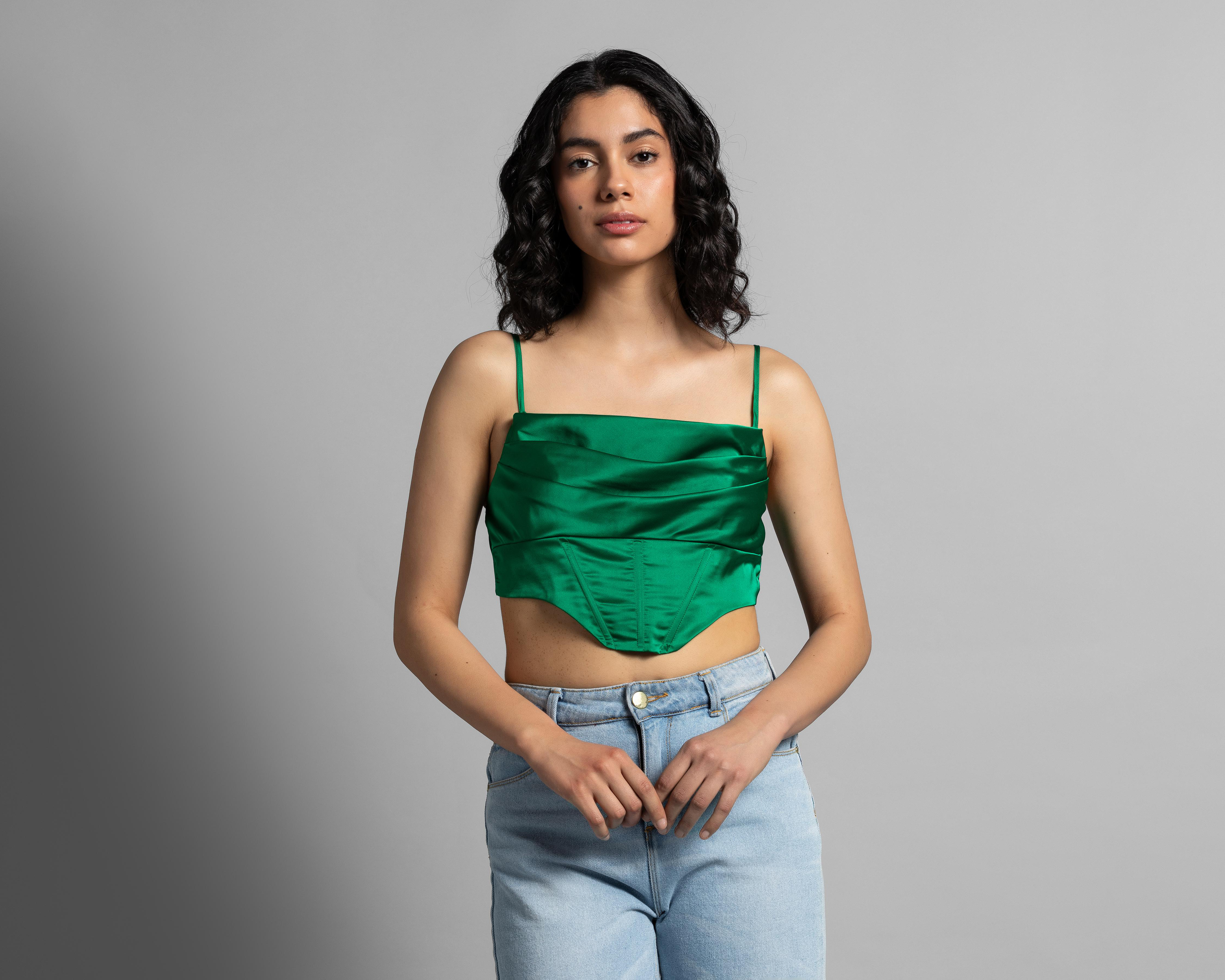 Foto 2 pulgar | Crop Top Thinner de Tirantes con Cuello Drapeado