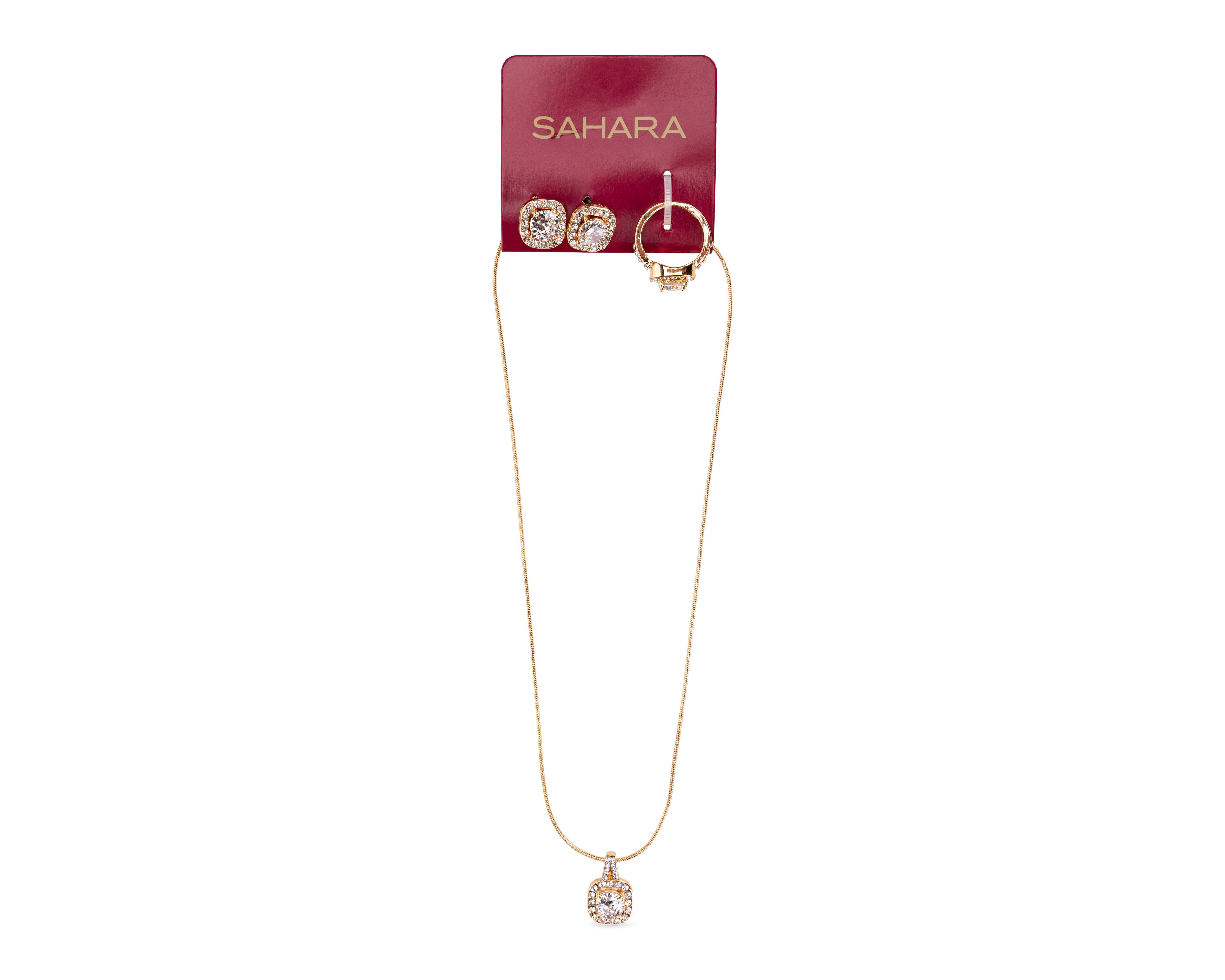 Collar, Aretes y Anillo Sahara Cuadrados Dorados $99