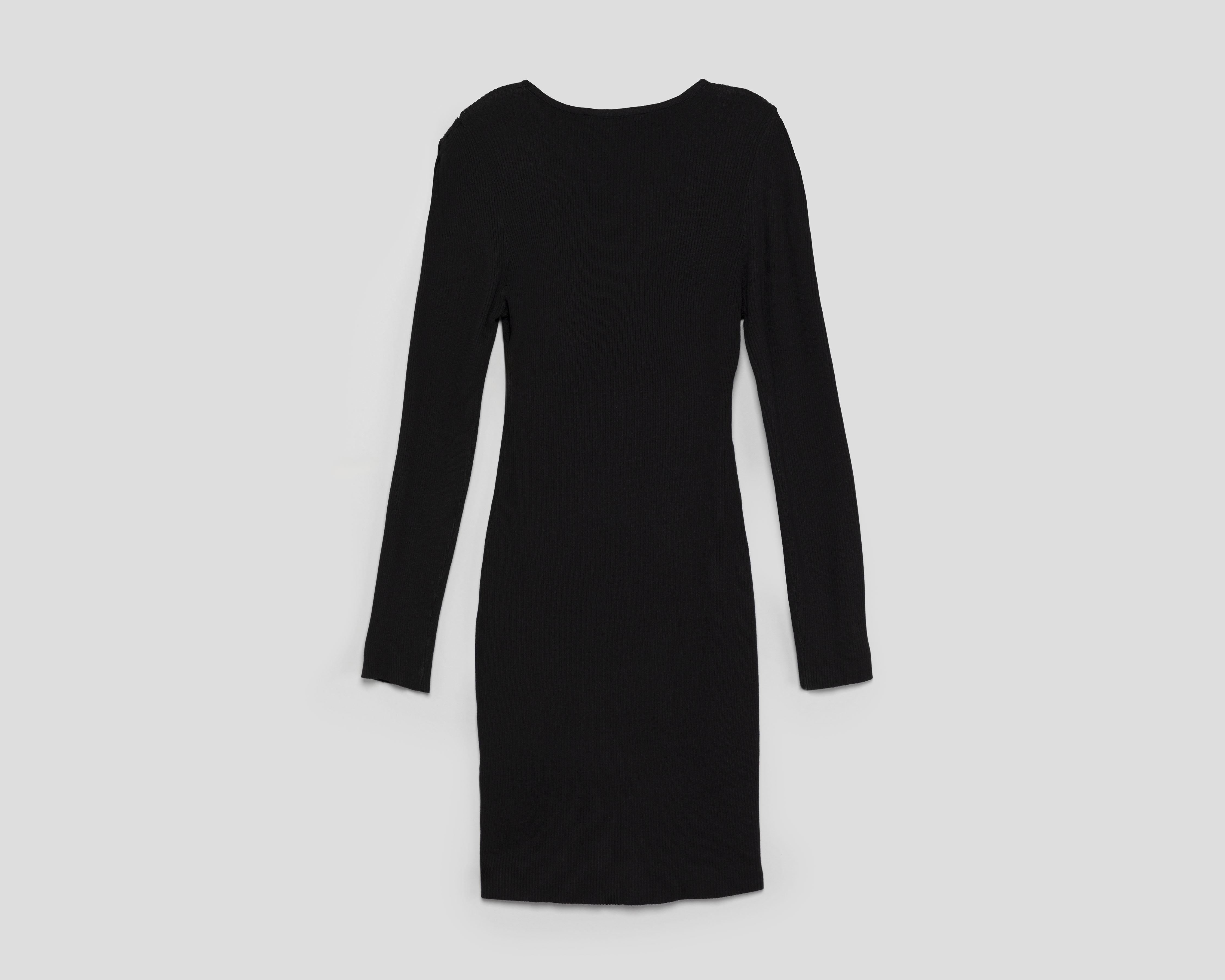 Foto 3 pulgar | Vestido Casual Thinner Negro Manga Larga Cuello V