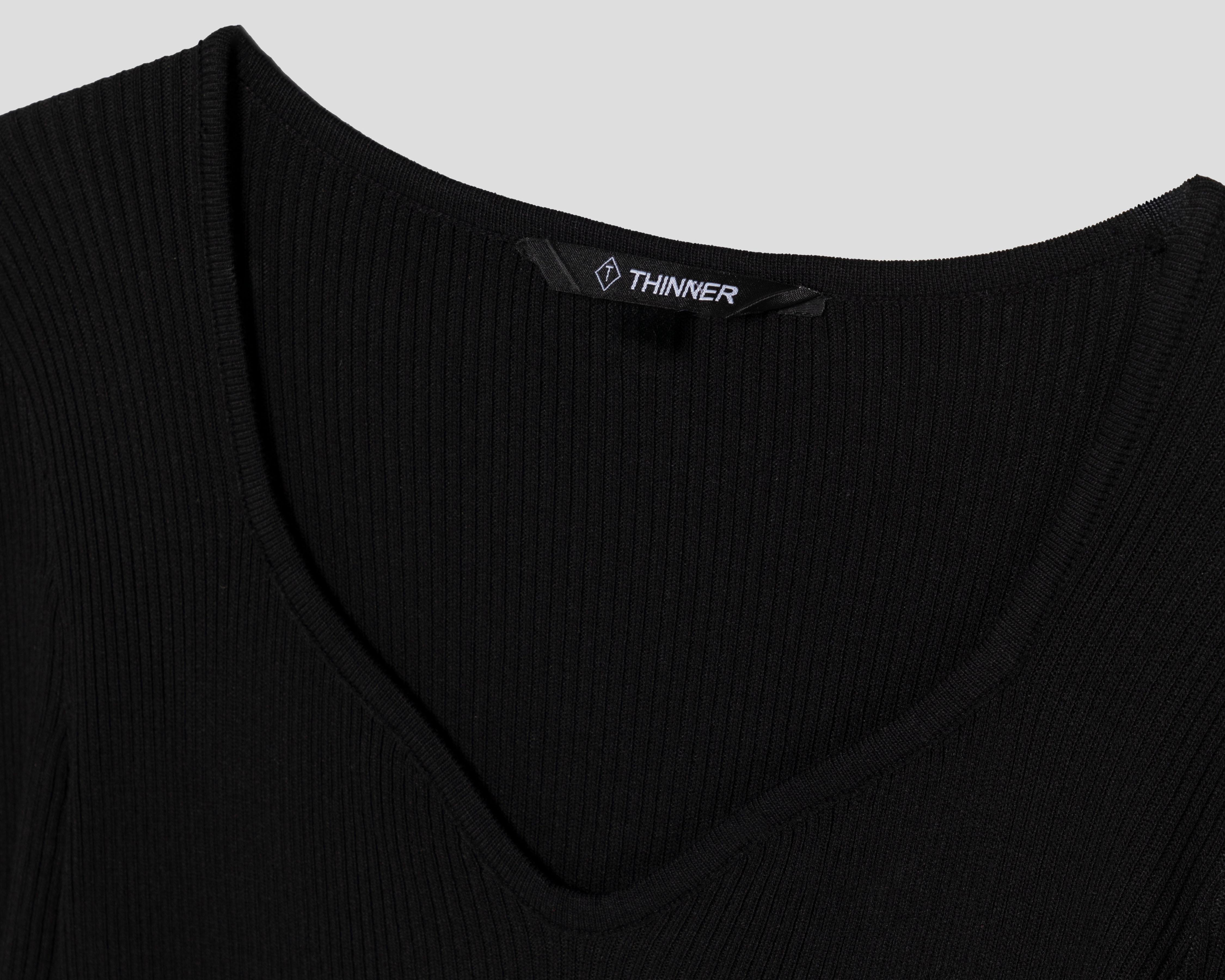 Foto 4 | Vestido Casual Thinner Negro Manga Larga Cuello V