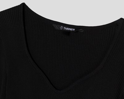 Foto 4 | Vestido Casual Thinner Negro Manga Larga Cuello V