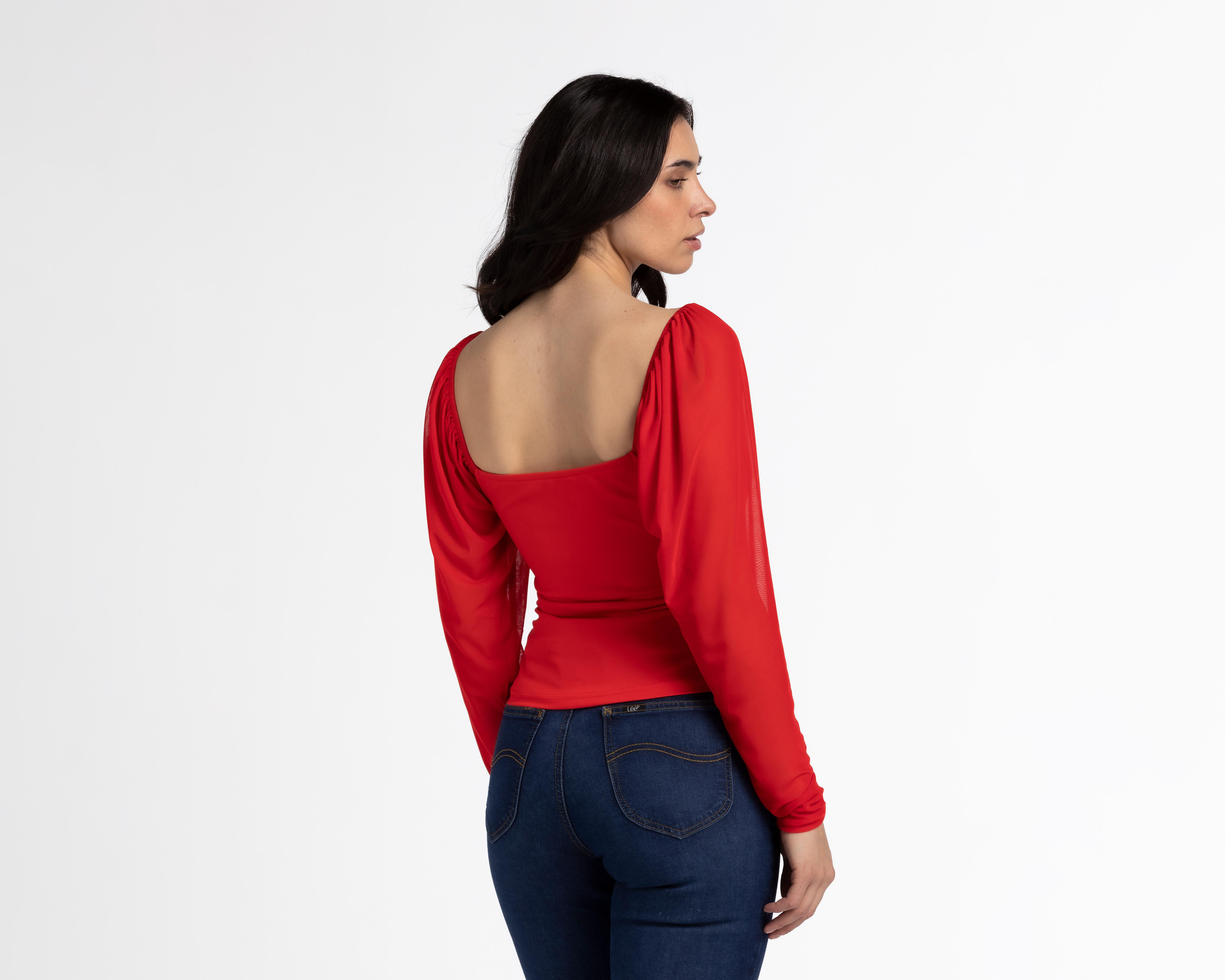 Foto 4 pulgar | Blusa Thinner Roja Manga Larga