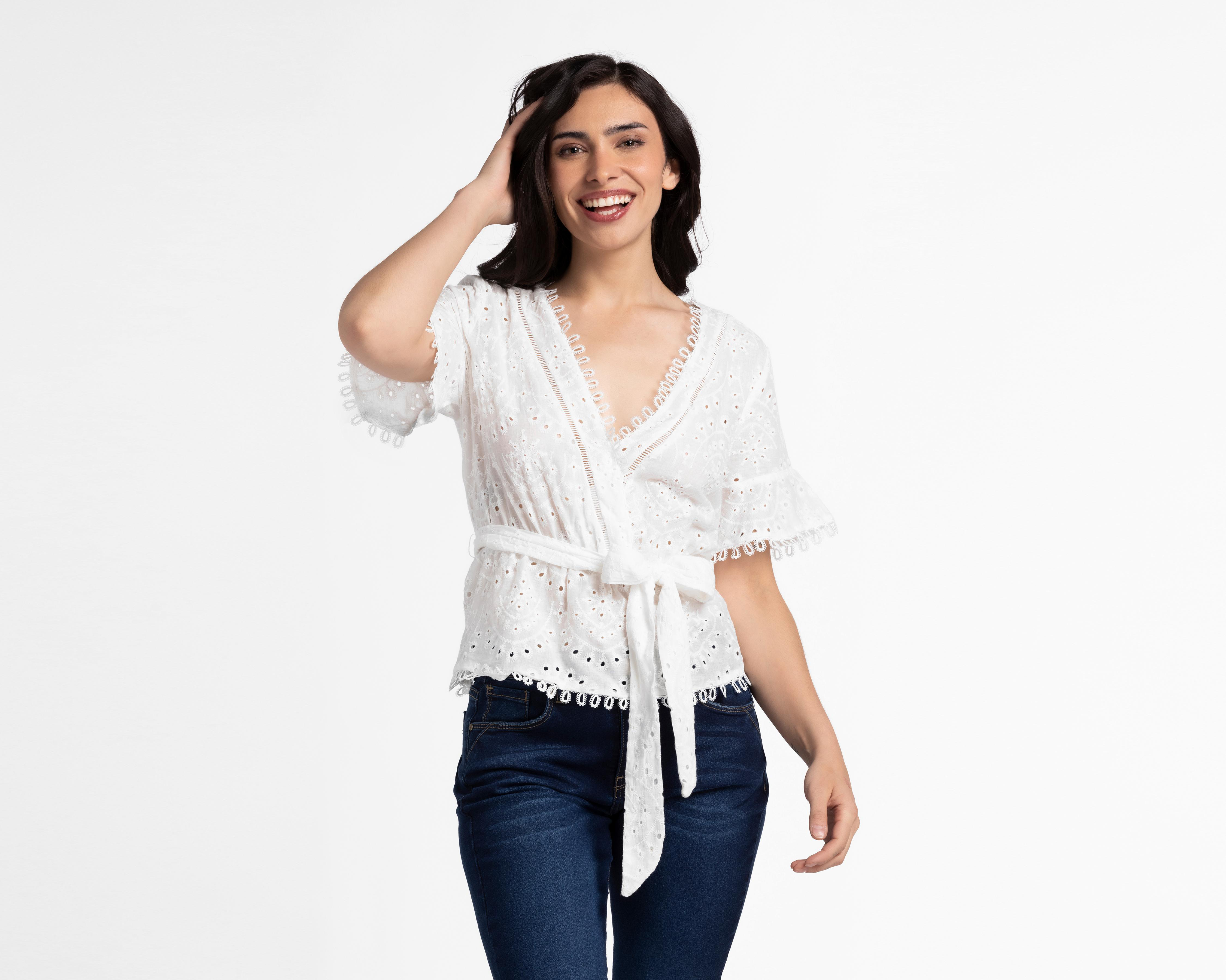 Blusa Sahara Escote Cruzado y Bordado
