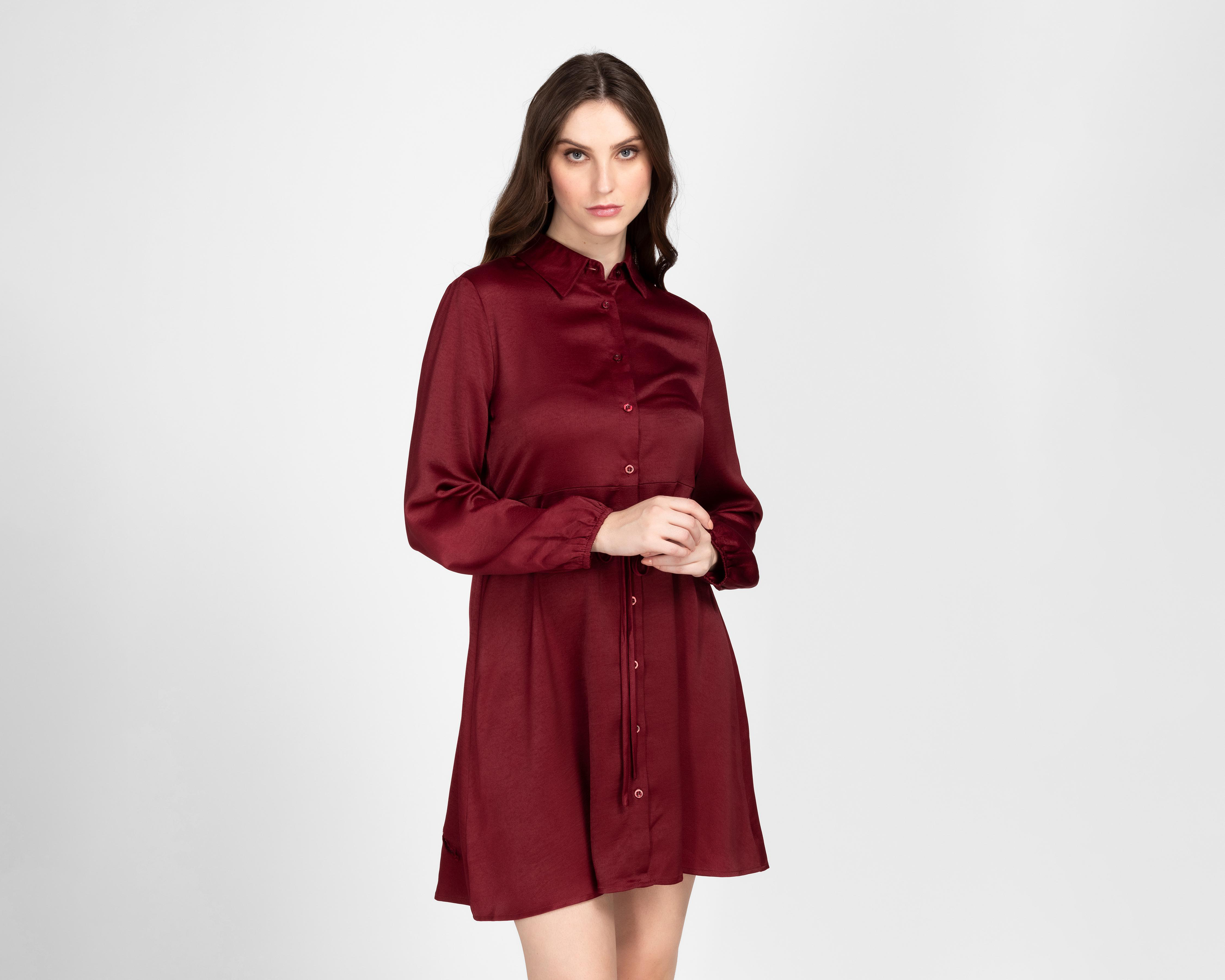 Vestido Casual Sahara Tinto Manga Larga de Botones $379