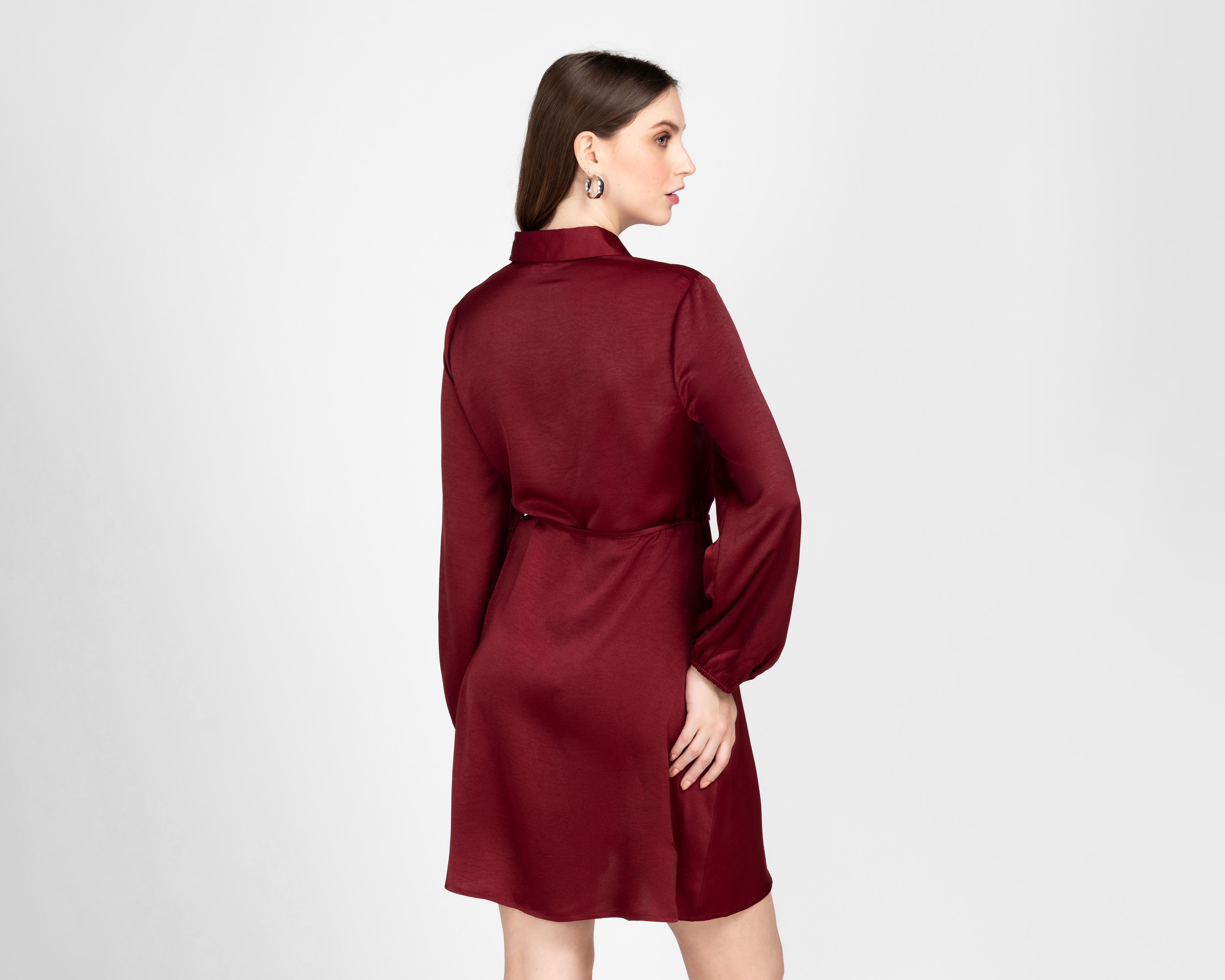 Foto 4 pulgar | Vestido Casual Sahara Tinto Manga Larga de Botones