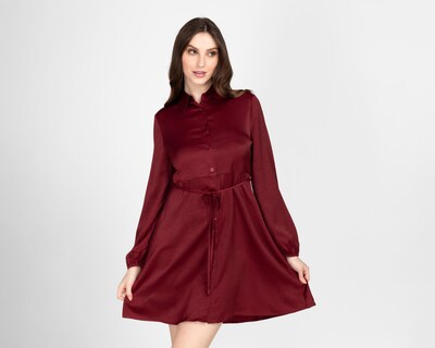 Foto 4 | Vestido Casual Sahara Tinto Manga Larga de Botones