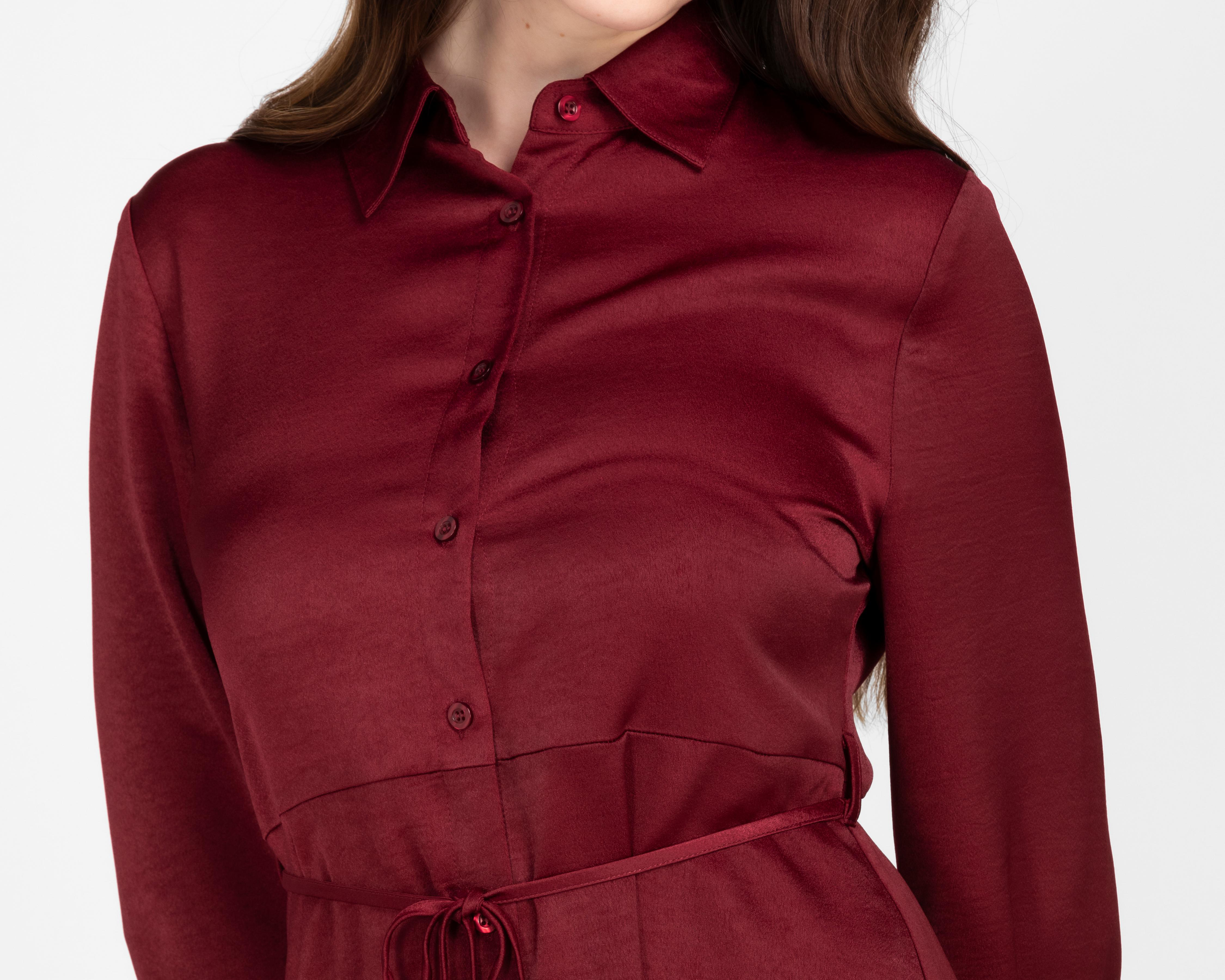 Foto 5 | Vestido Casual Sahara Tinto Manga Larga de Botones
