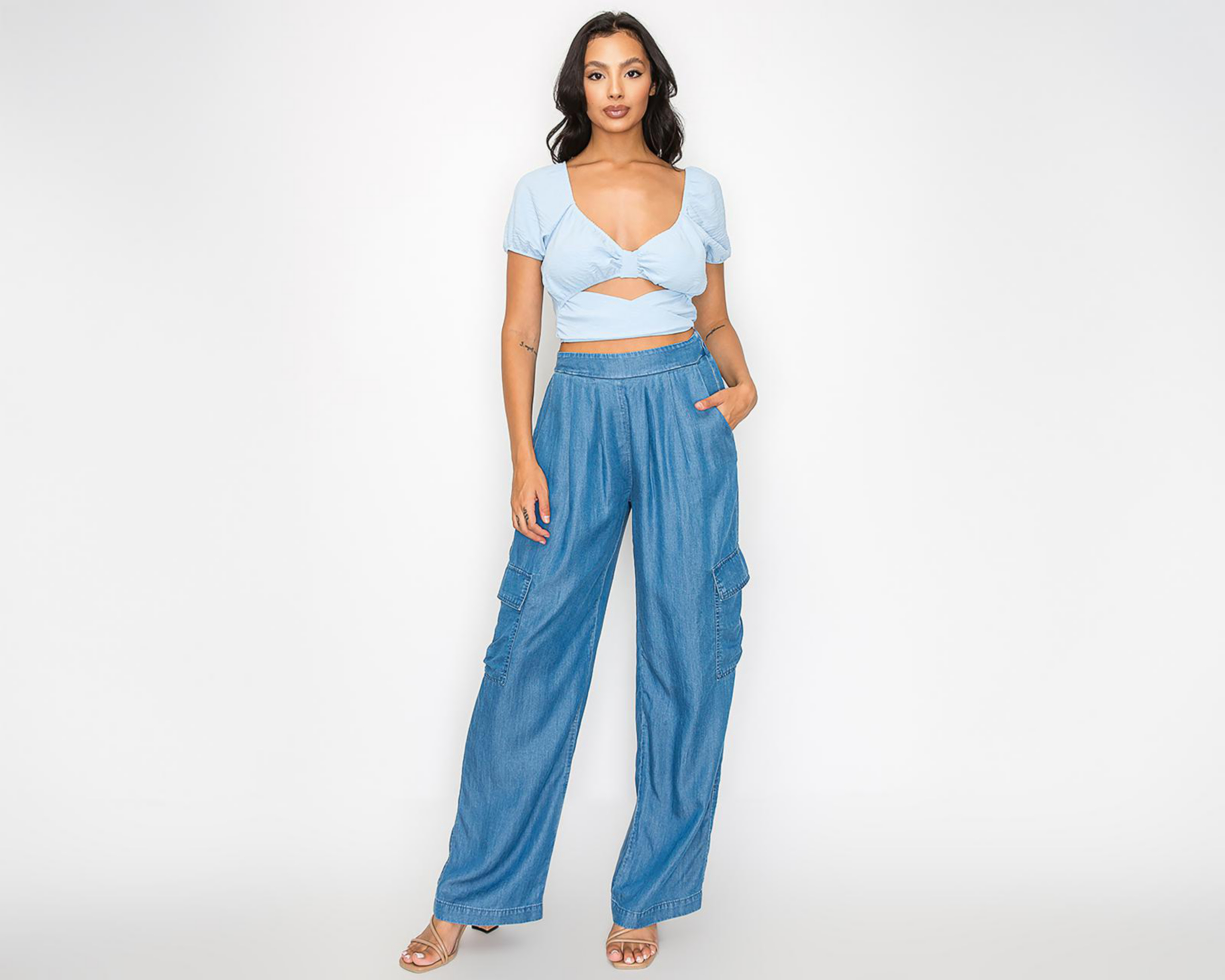 Foto 5 pulgar | Pantalón Cargo Strona Azul para Mujer