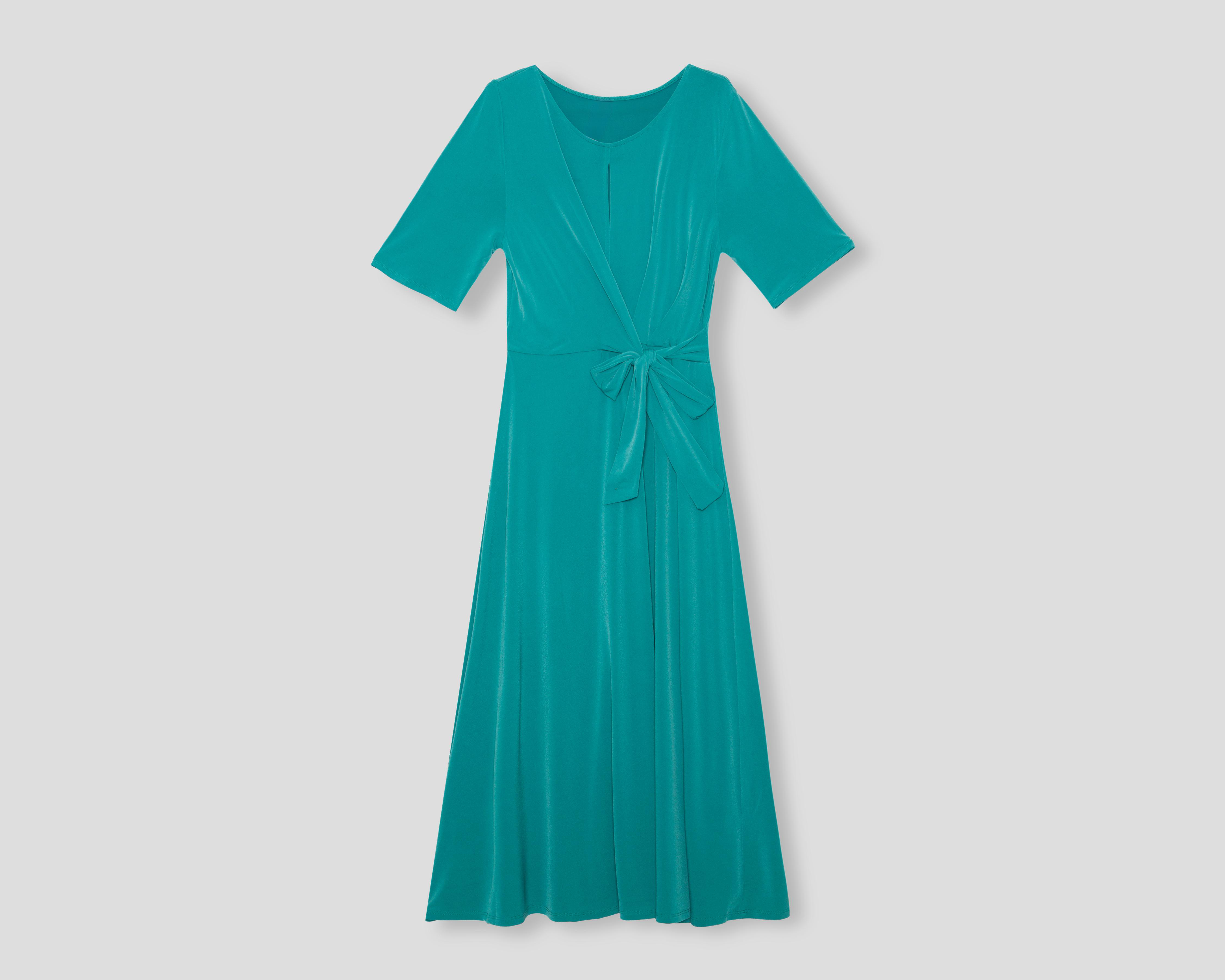 Foto 2 pulgar | Vestido Coctel Sahara Verde con Lazo Manga Corta para Mujer