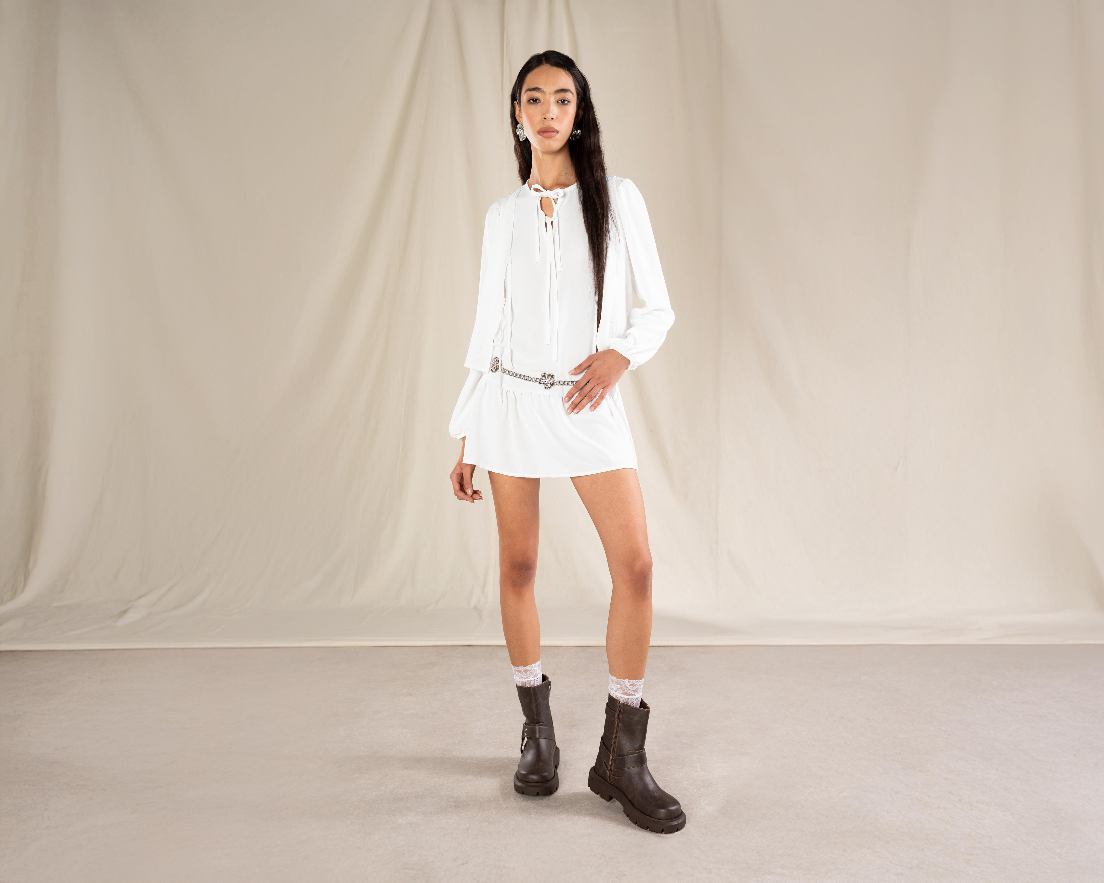 Vestido Casual Strona Manga Larga con Olán para Mujer