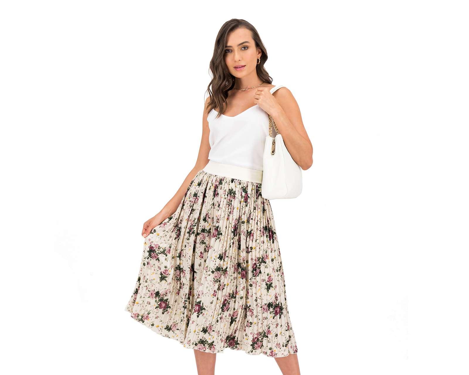 Foto 5 pulgar | Falda Midi Sahara Plisada Estampada