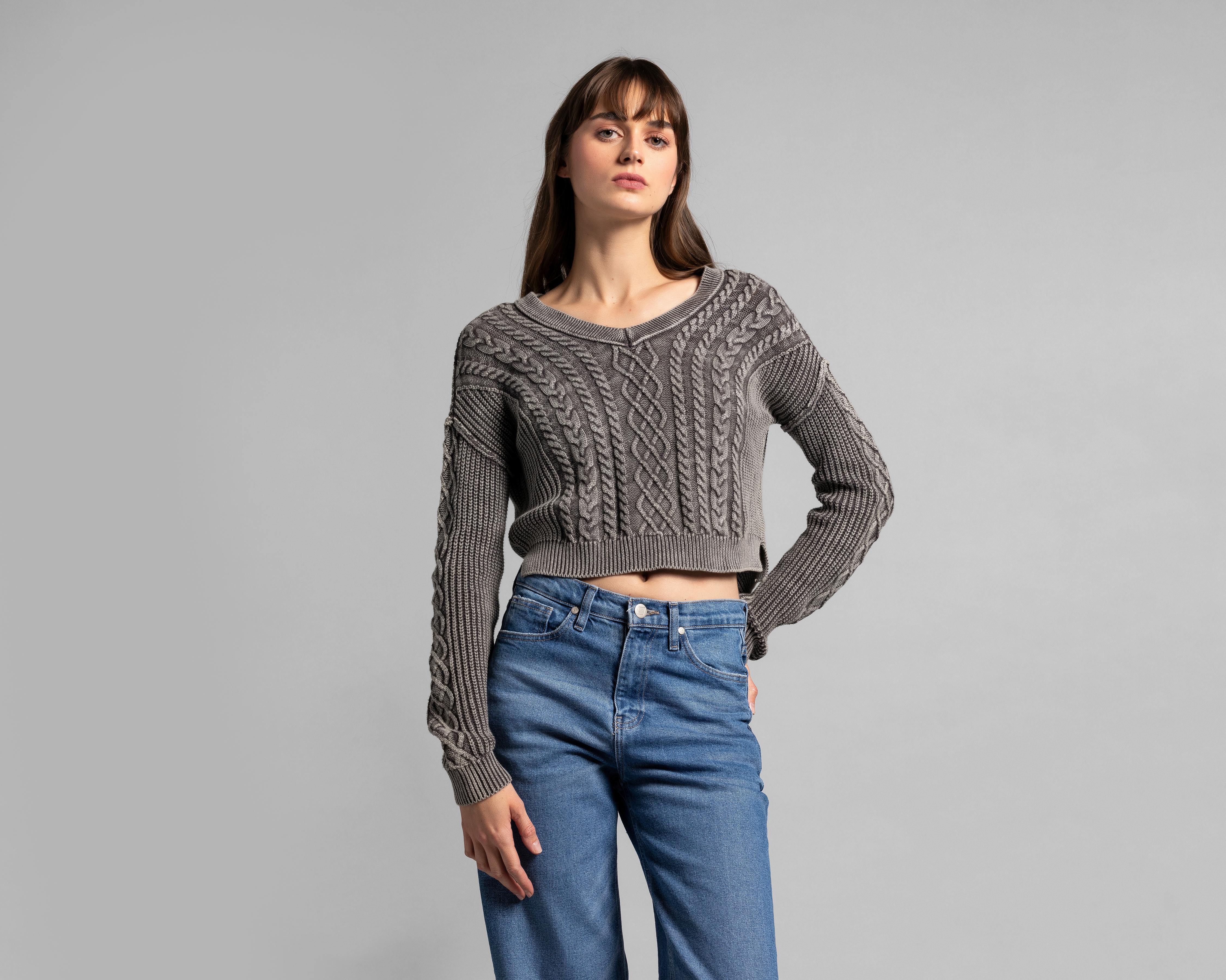 Foto 2 pulgar | Suéter de Algodón tipo Crop Thinner para Mujer