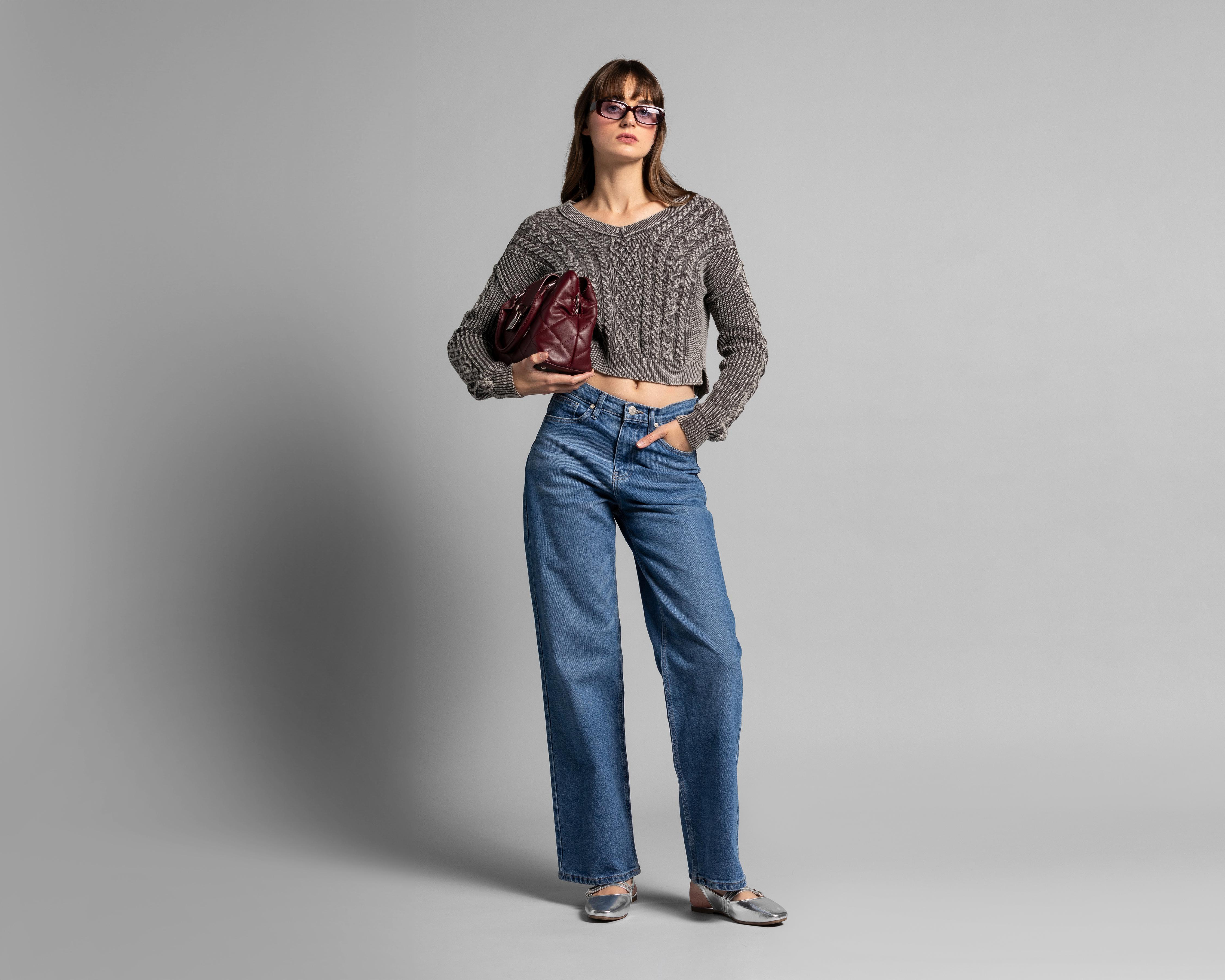 Foto 2 | Suéter de Algodón tipo Crop Thinner para Mujer