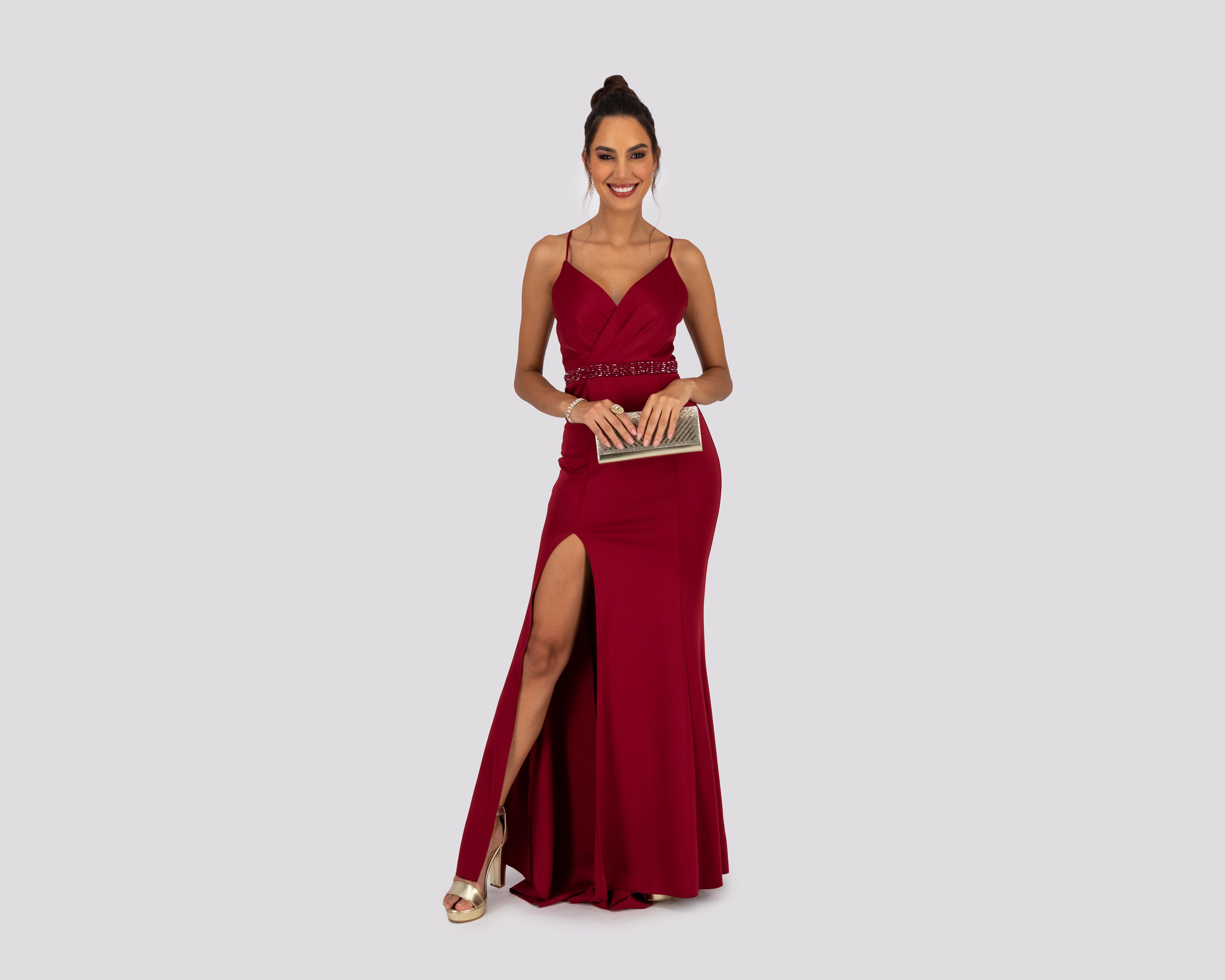 Vestido Meirius de Noche Largo Rojo de Tirantes