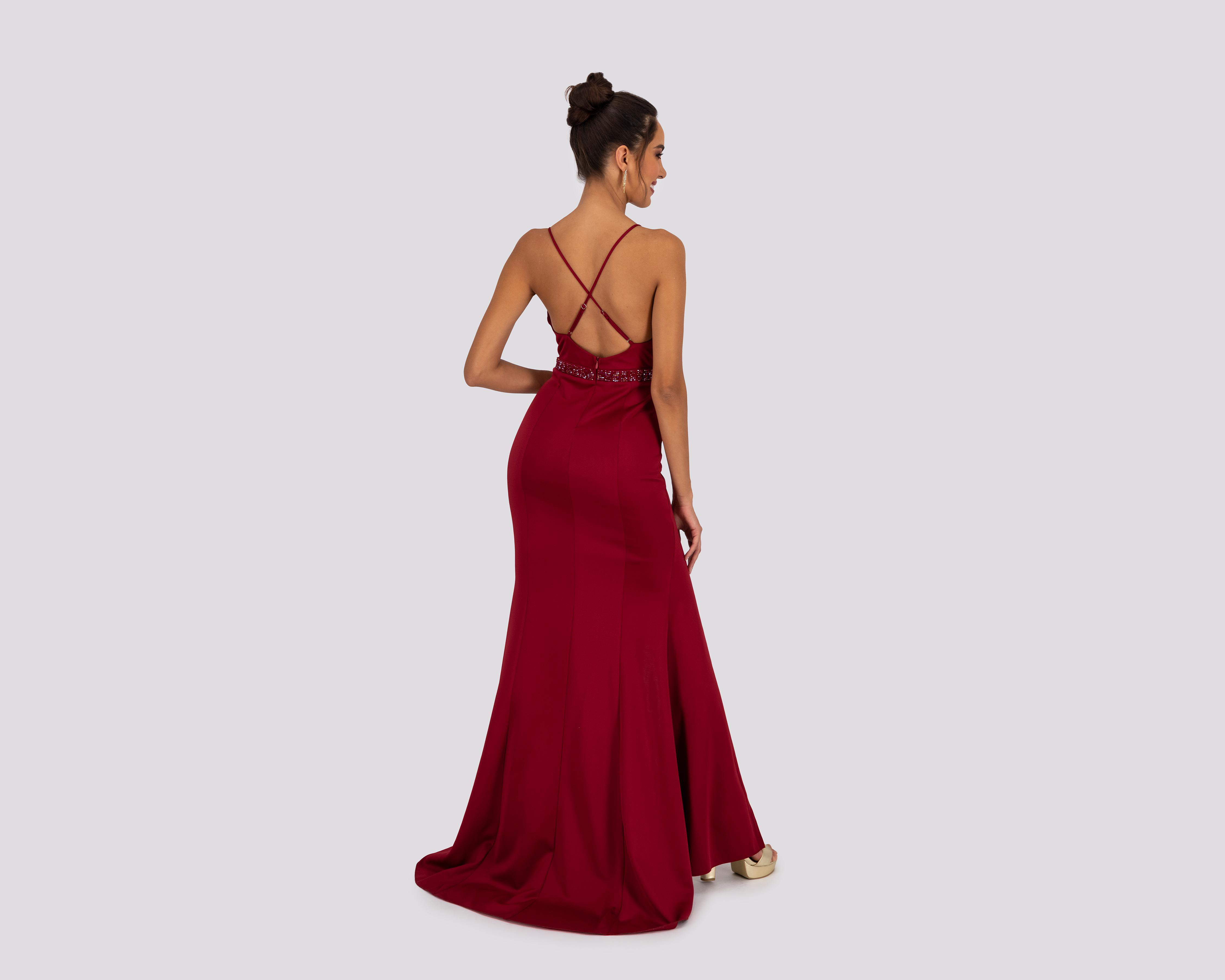 Foto 4 pulgar | Vestido Meirius de Noche Largo Rojo de Tirantes