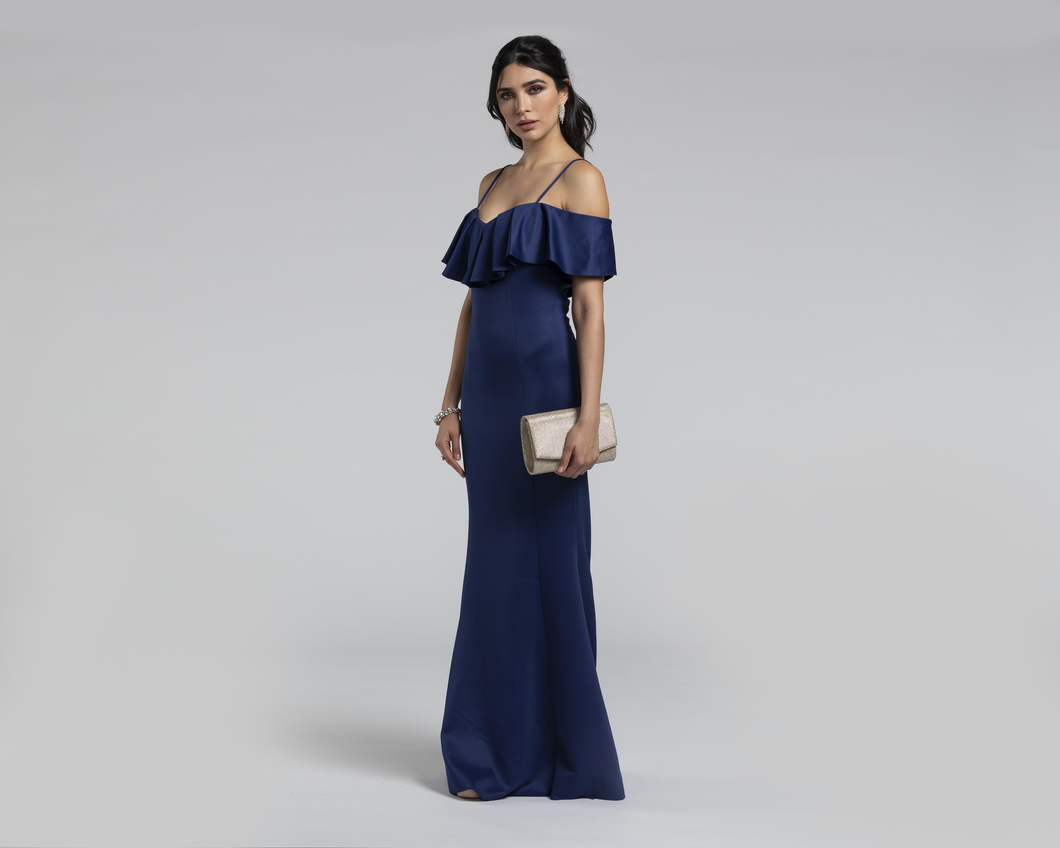 Foto 1 | Vestido Meirius de Noche Azul Largo con Holán
