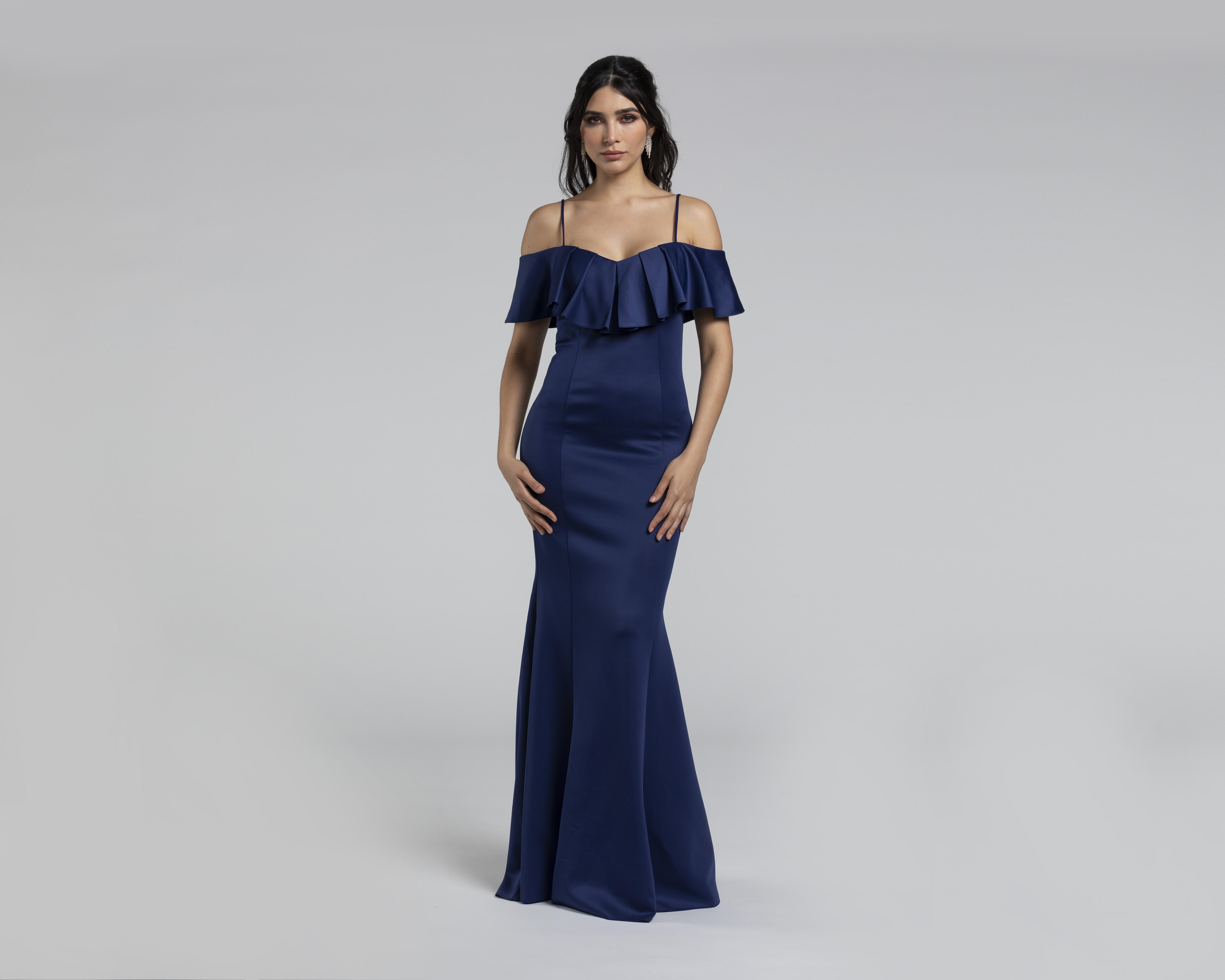 Foto 3 pulgar | Vestido Meirius de Noche Azul Largo con Holán