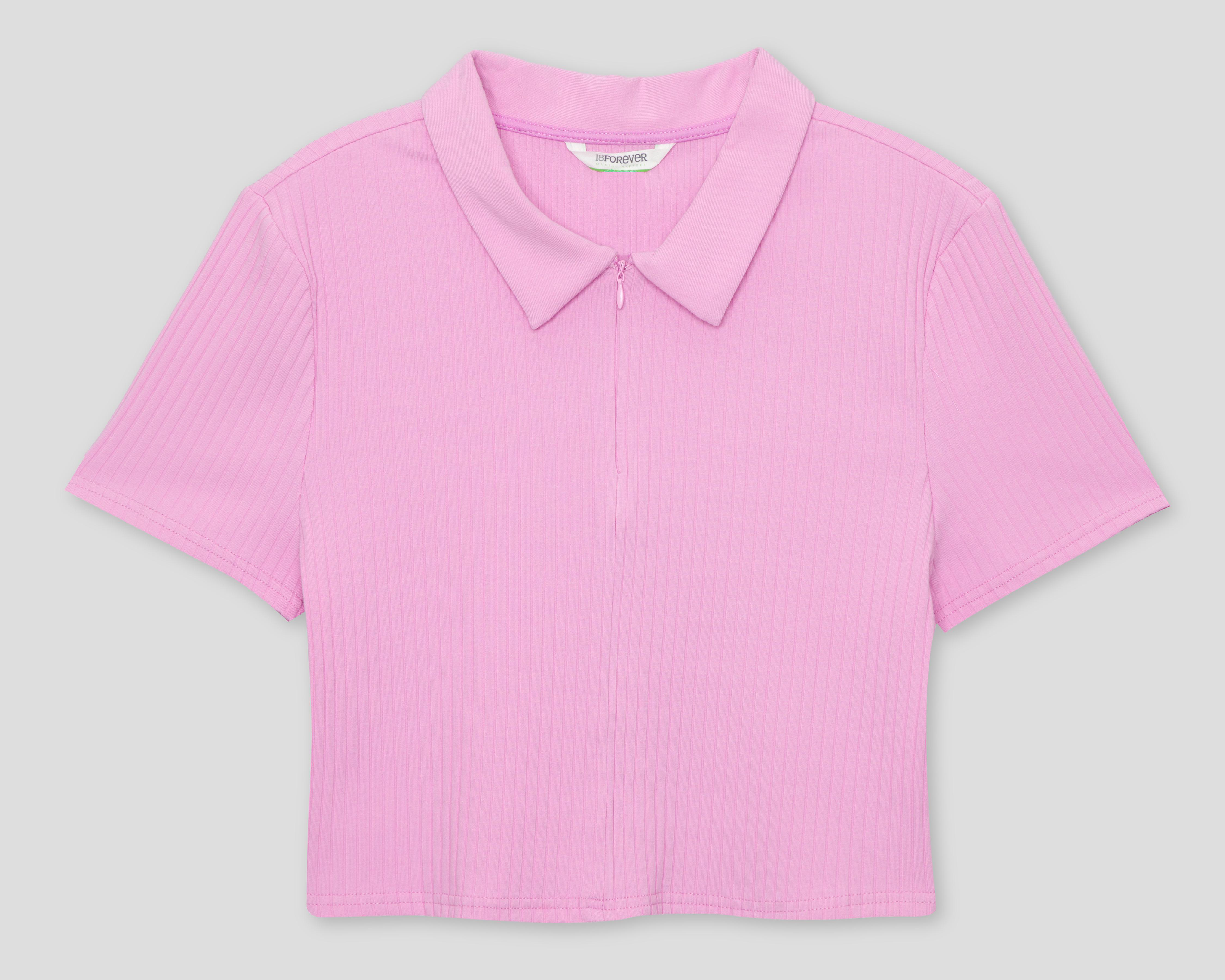 Foto 2 pulgar | Playera Polo 18 Forever Manga Corta Rosa para Mujer