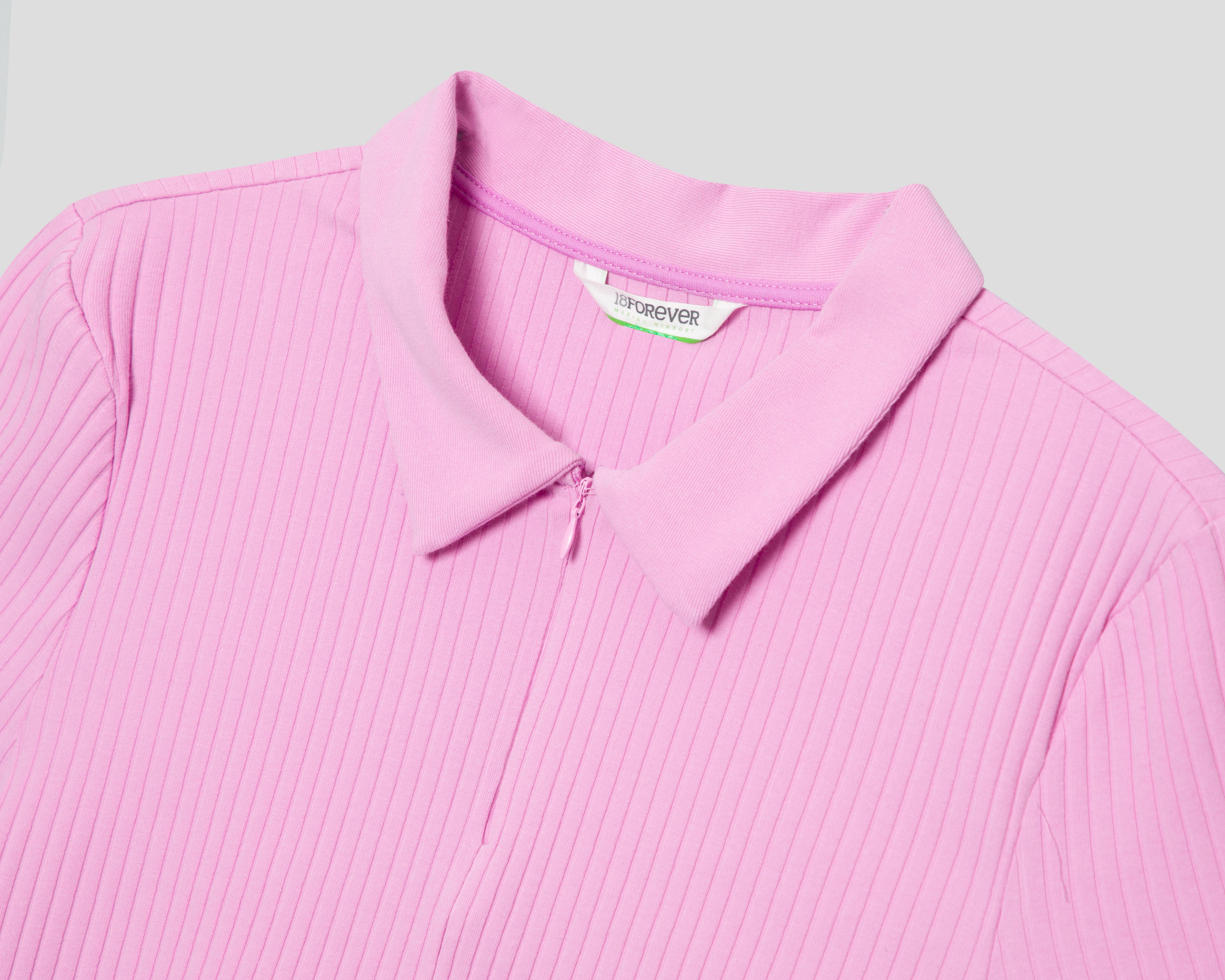 Foto 4 pulgar | Playera Polo 18 Forever Manga Corta Rosa para Mujer