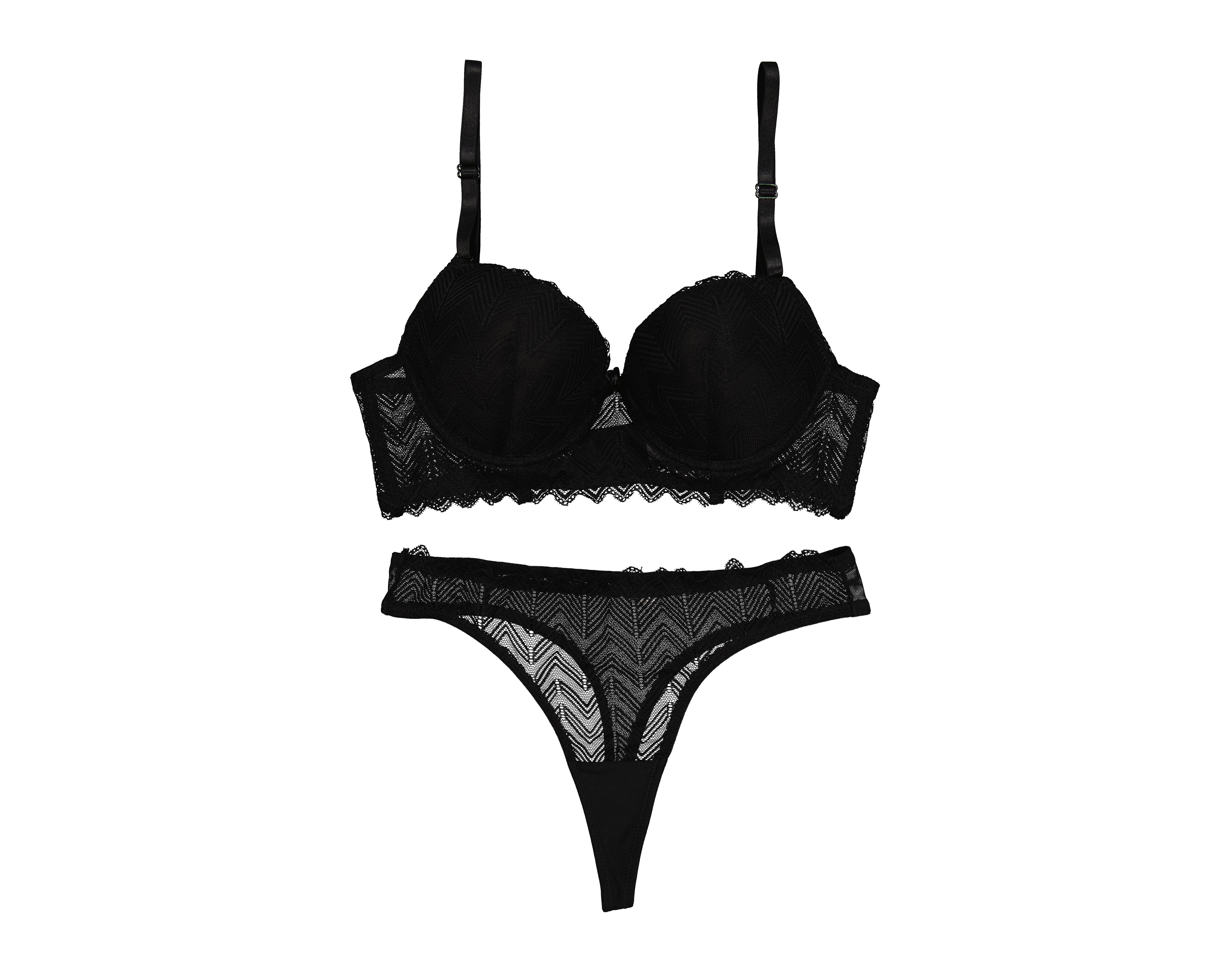 Coordinado de Encaje Copa Completa Negro Carnival $169