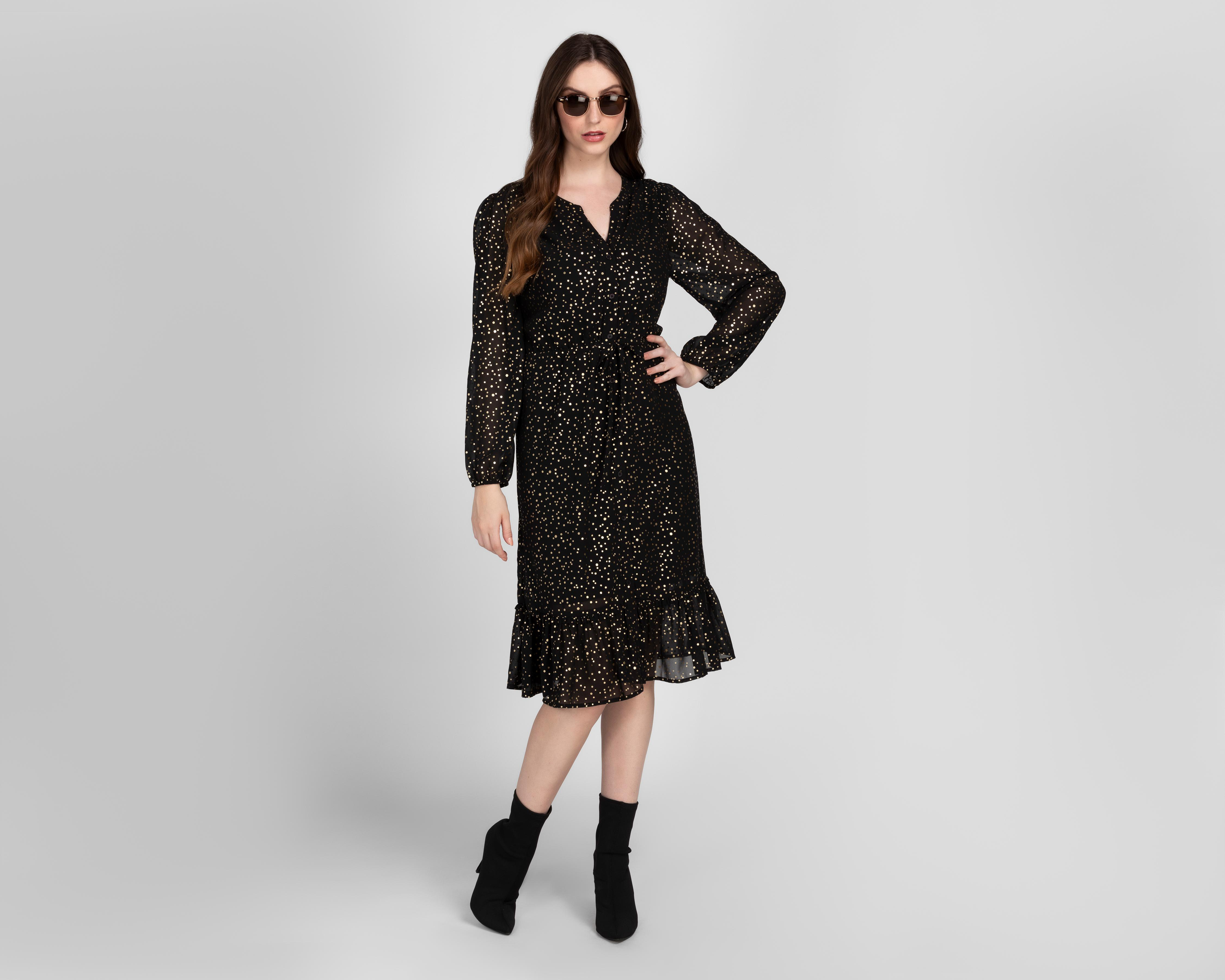 Foto 3 pulgar | Vestido Casual Sahara con Puntos Negro