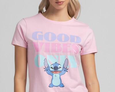 Foto 3 | Playera Disney Manga Corta Estampada para Mujer
