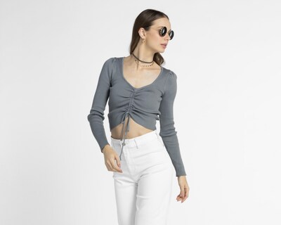 Foto 1 | Suéter Thinner Gris con Cordón Ajustable
