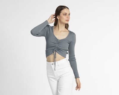 Foto 2 | Suéter Thinner Gris con Cordón Ajustable