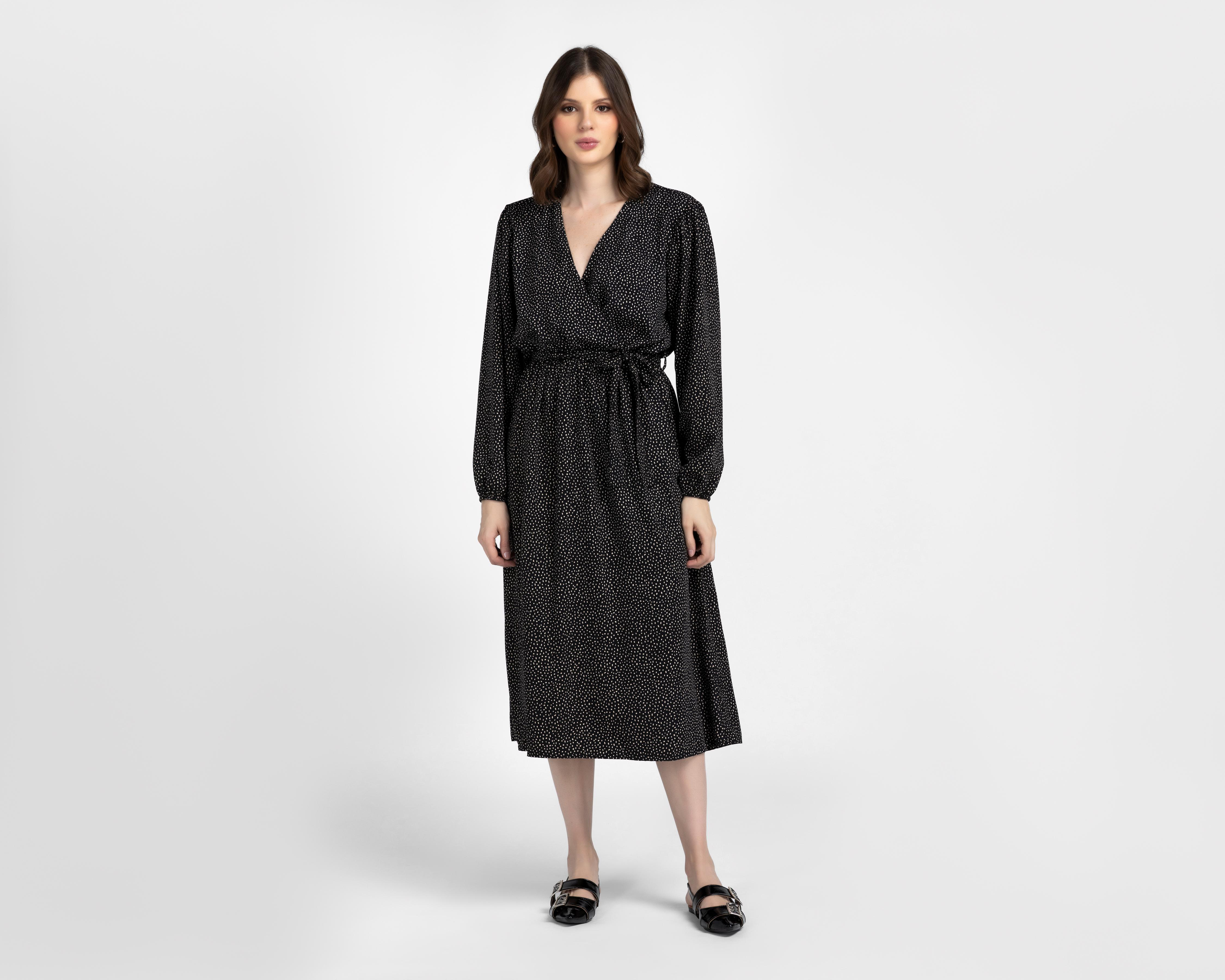 Foto 2 pulgar | Vestido Casual Sahara Midi Negro con Lunares