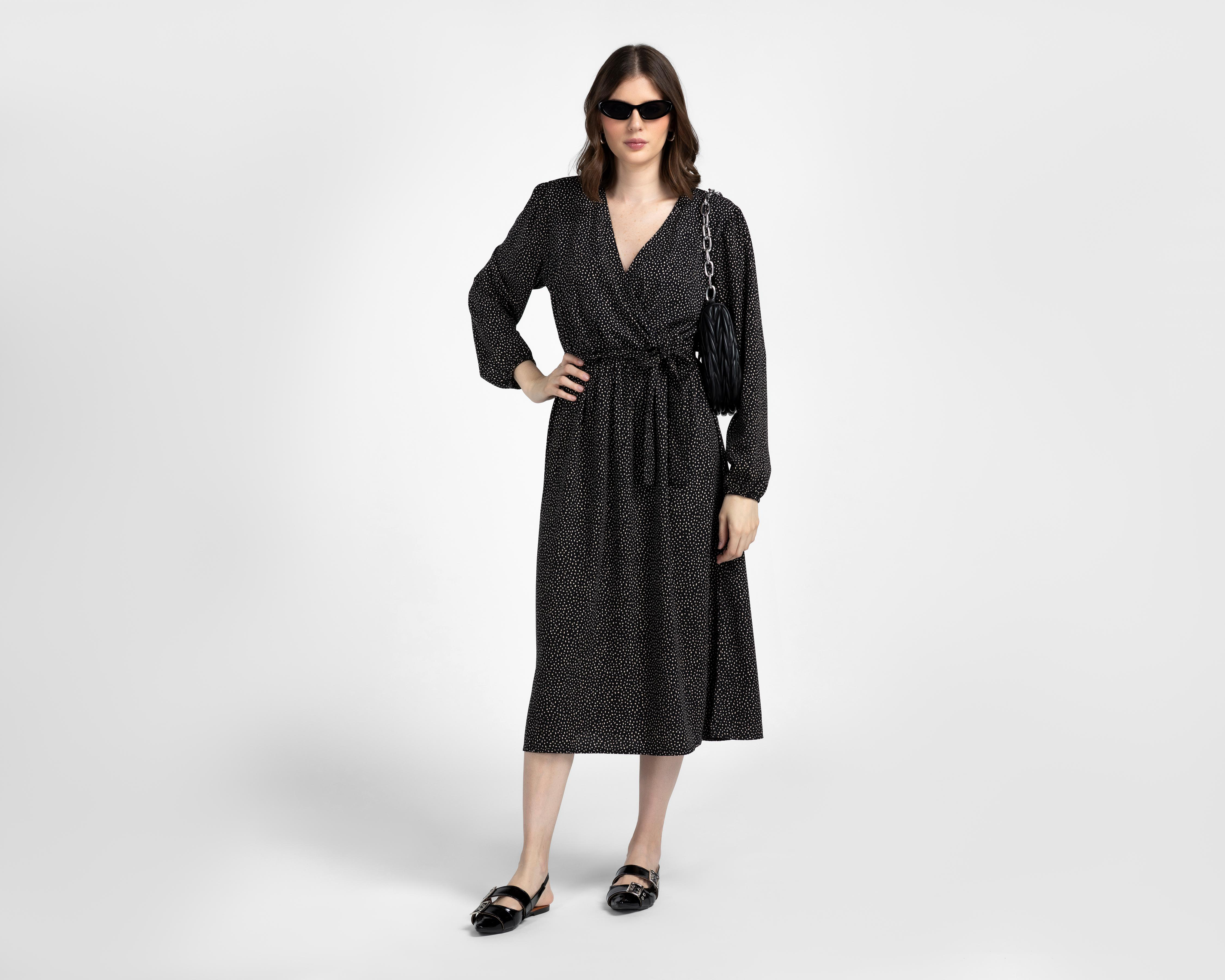 Foto 3 pulgar | Vestido Casual Sahara Midi Negro con Lunares