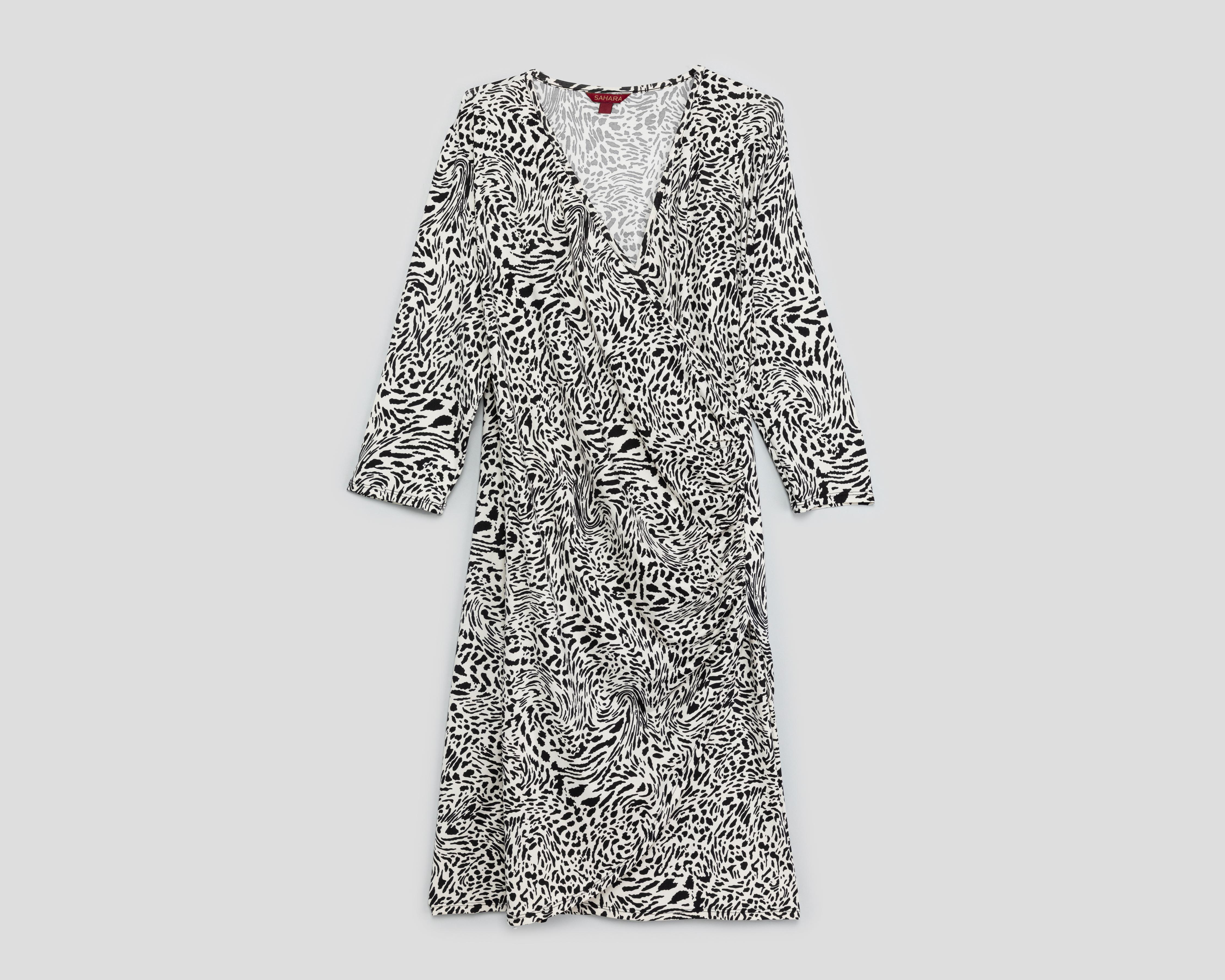 Foto 2 pulgar | Vestido Formal Sahara Cruzado Manga 3/4 Animal Print para Mujer