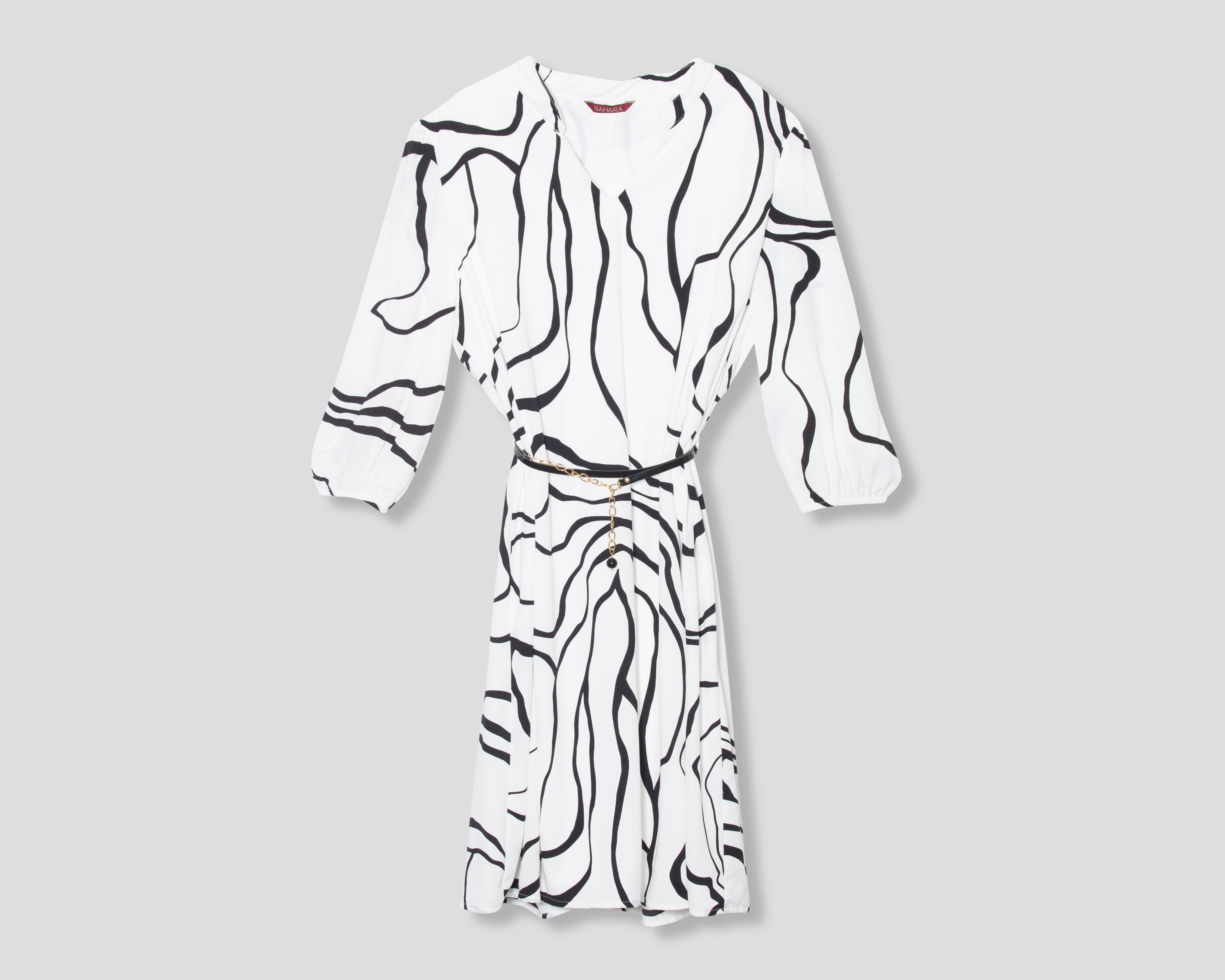 Vestido Formal Sahara Manga Larga Escote V con Cinturón para Mujer $449