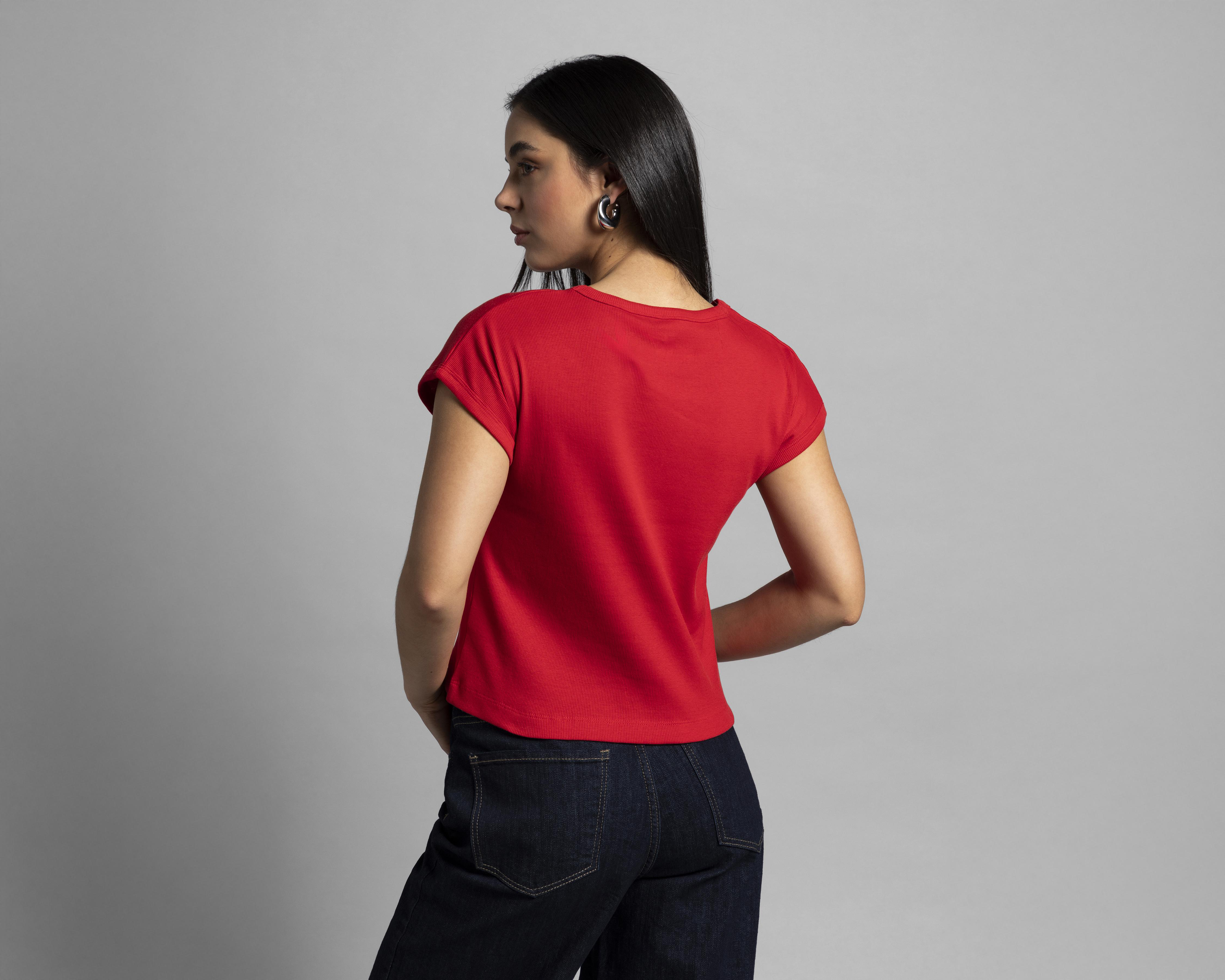 Foto 4 pulgar | Playera Thinner Roja para Mujer