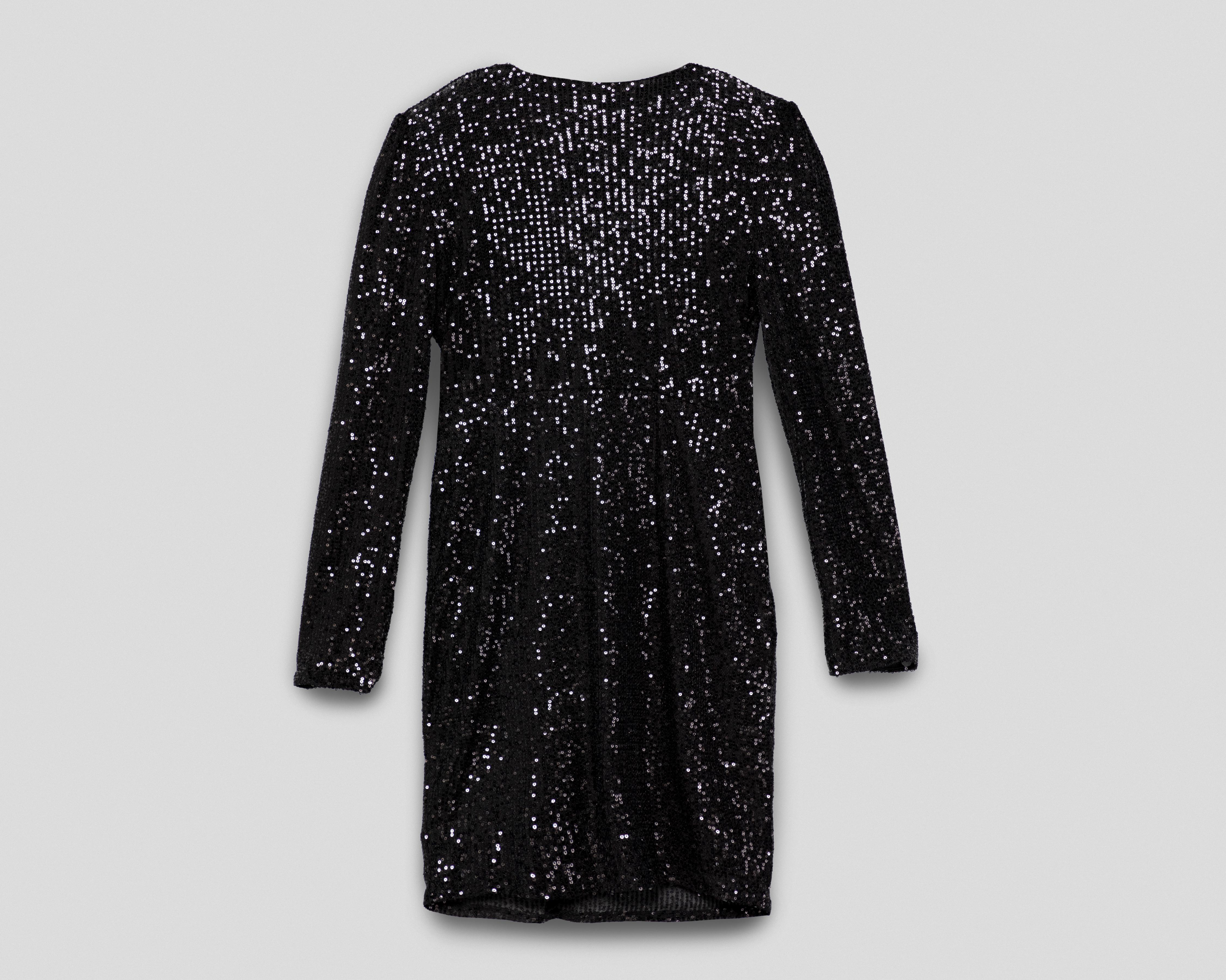 Foto 3 pulgar | Vestido de Fiesta Thinner Negro Manga Larga con Lentejuela para Mujer