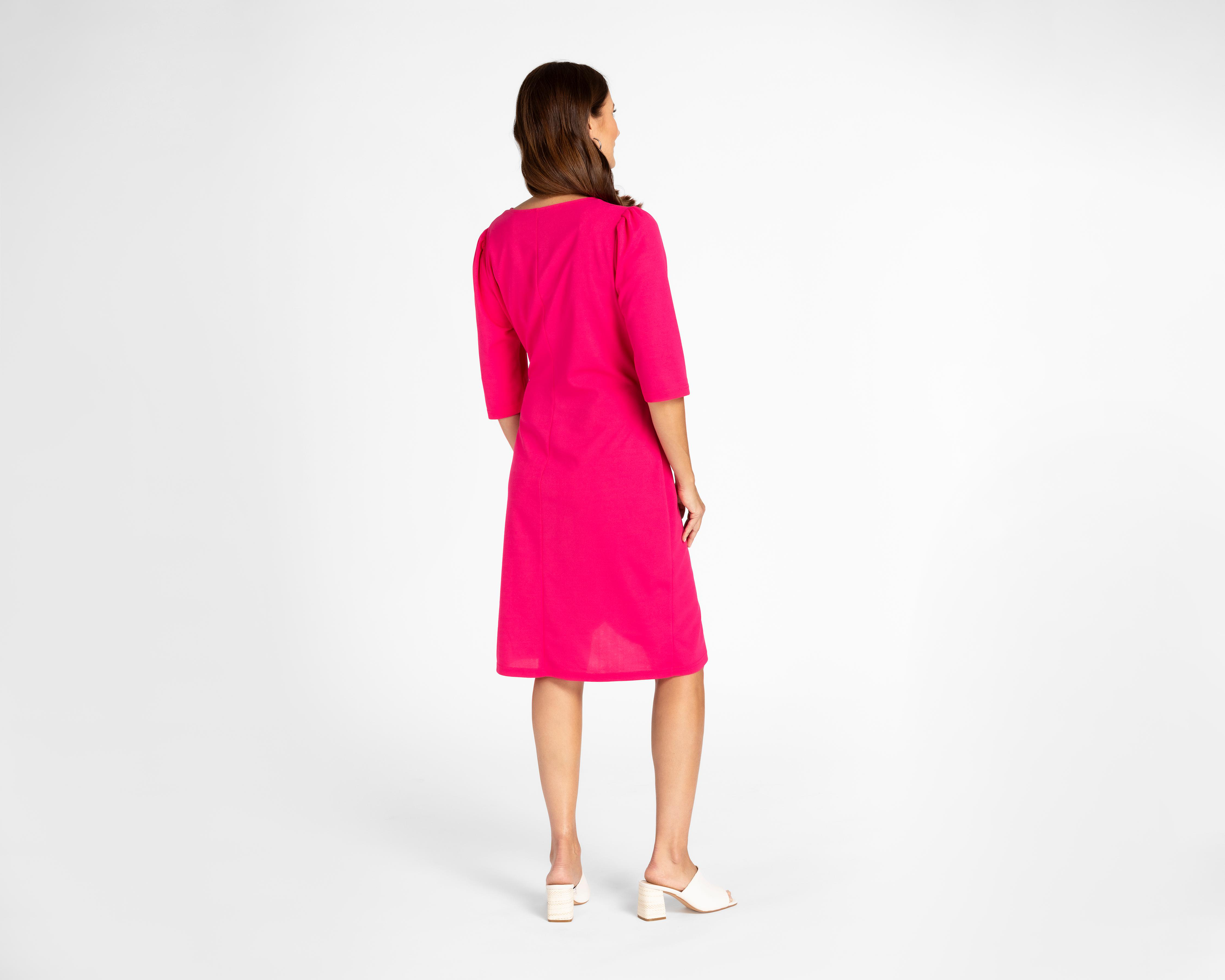 Foto 4 pulgar | Vestido Sahara Formal Rosa Manga 3/4 Cuello V