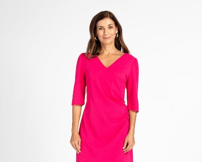 Foto 4 | Vestido Sahara Formal Rosa Manga 3/4 Cuello V