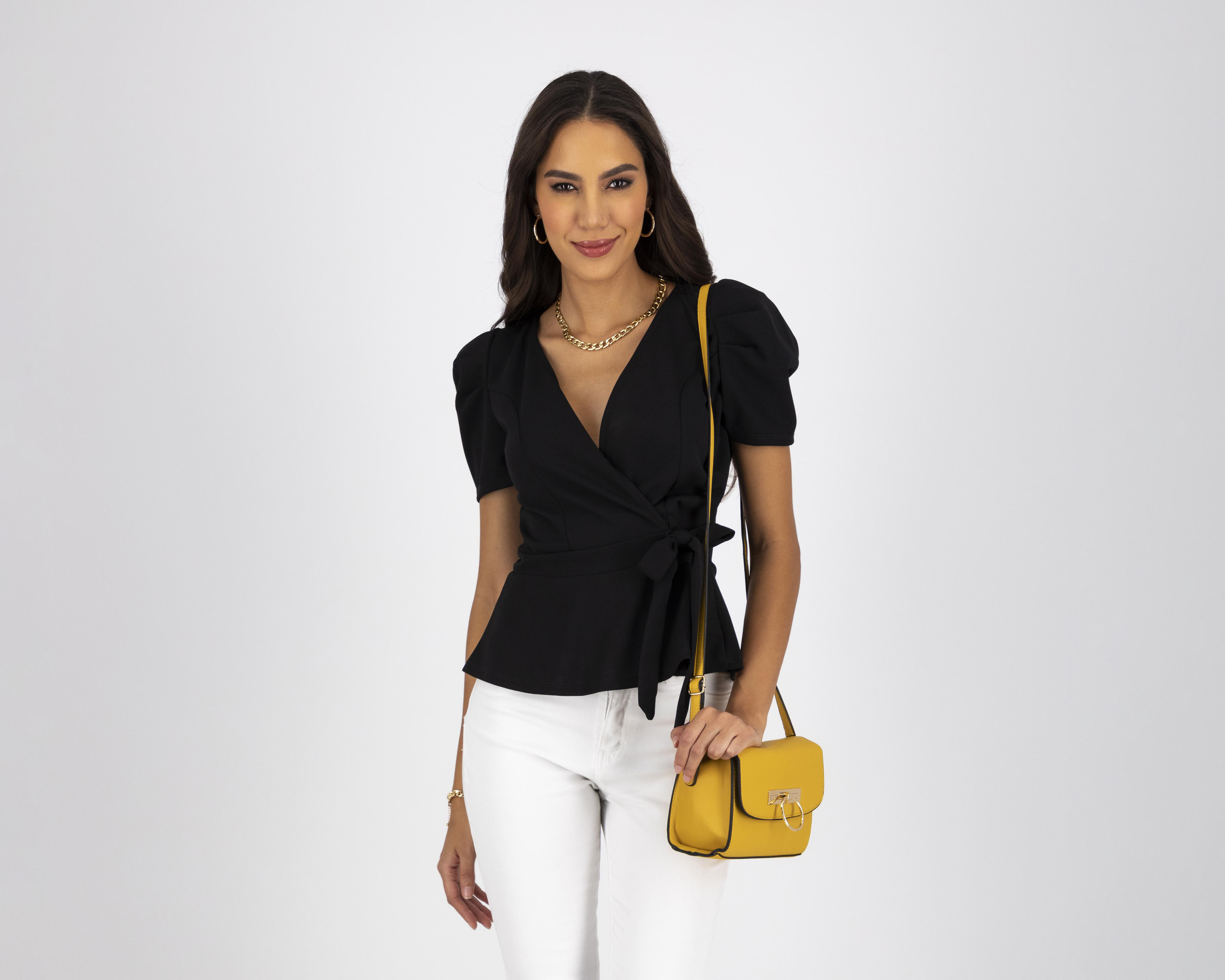 Blusa Sahara Manga Corta Escote Cruzado