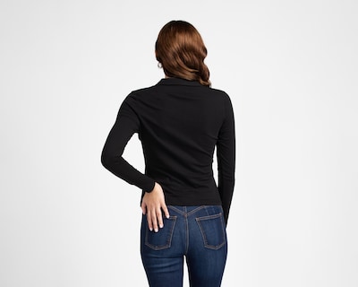Foto 3 | Playera Polo Refill Cuello V Manga Larga Negra para Mujer