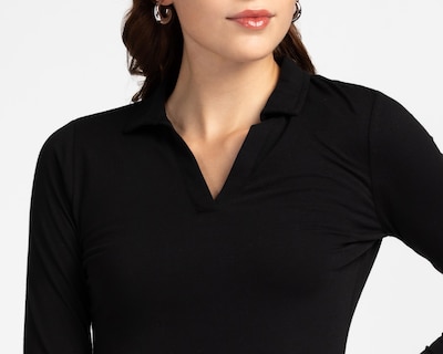 Foto 4 | Playera Polo Refill Cuello V Manga Larga Negra para Mujer