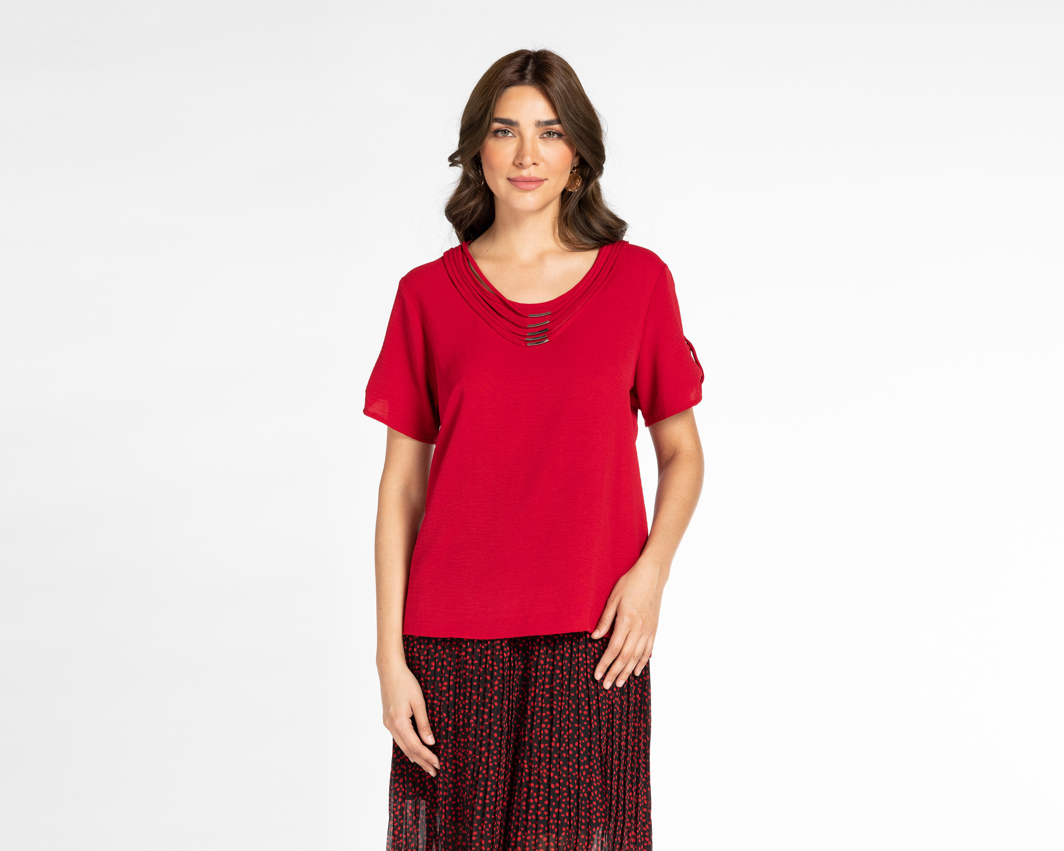 Blusa Sahara Manga Corta con Detalles en Cuello