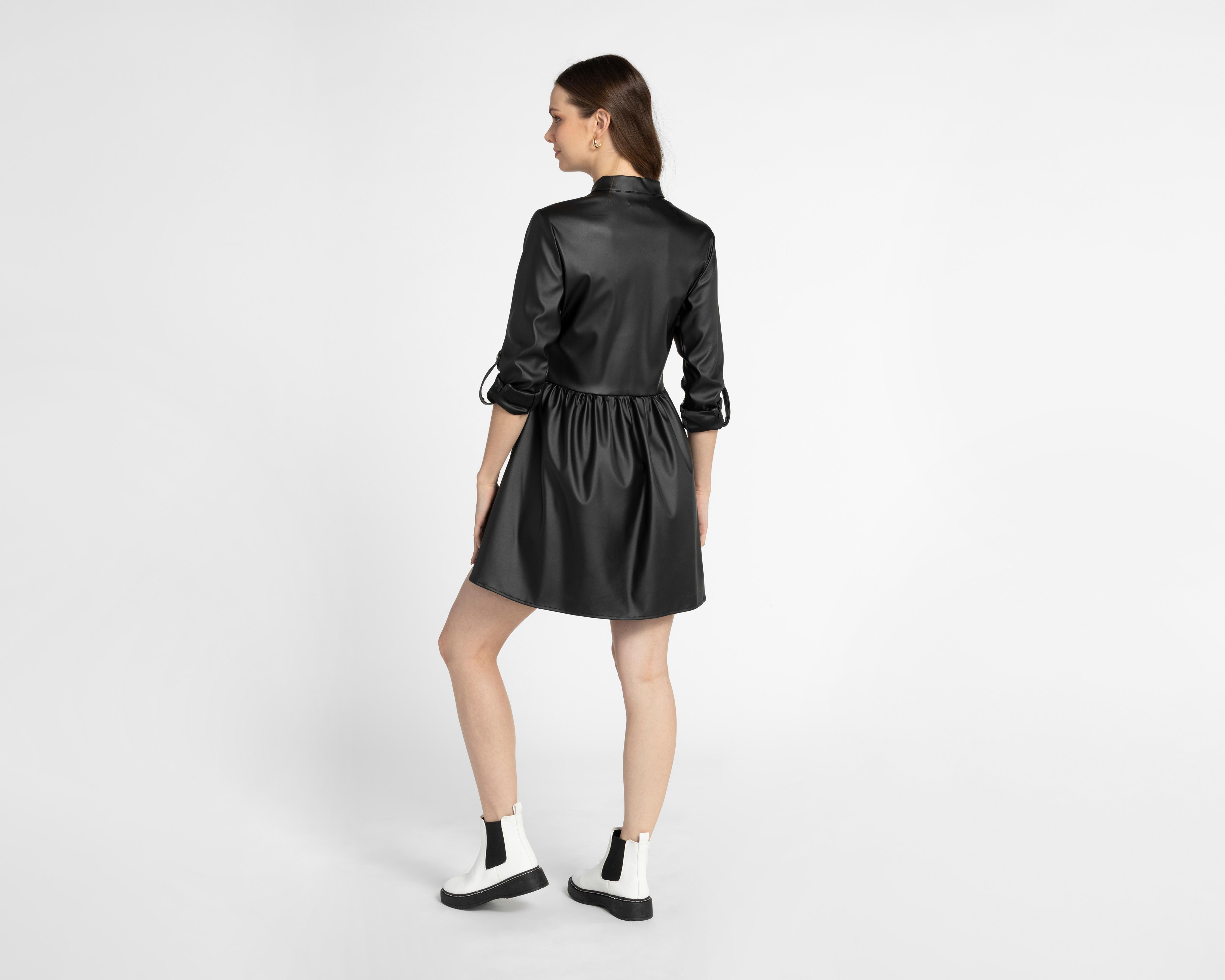 Foto 4 pulgar | Vestido Thinner Casual Tipo Cuero con Manga Larga