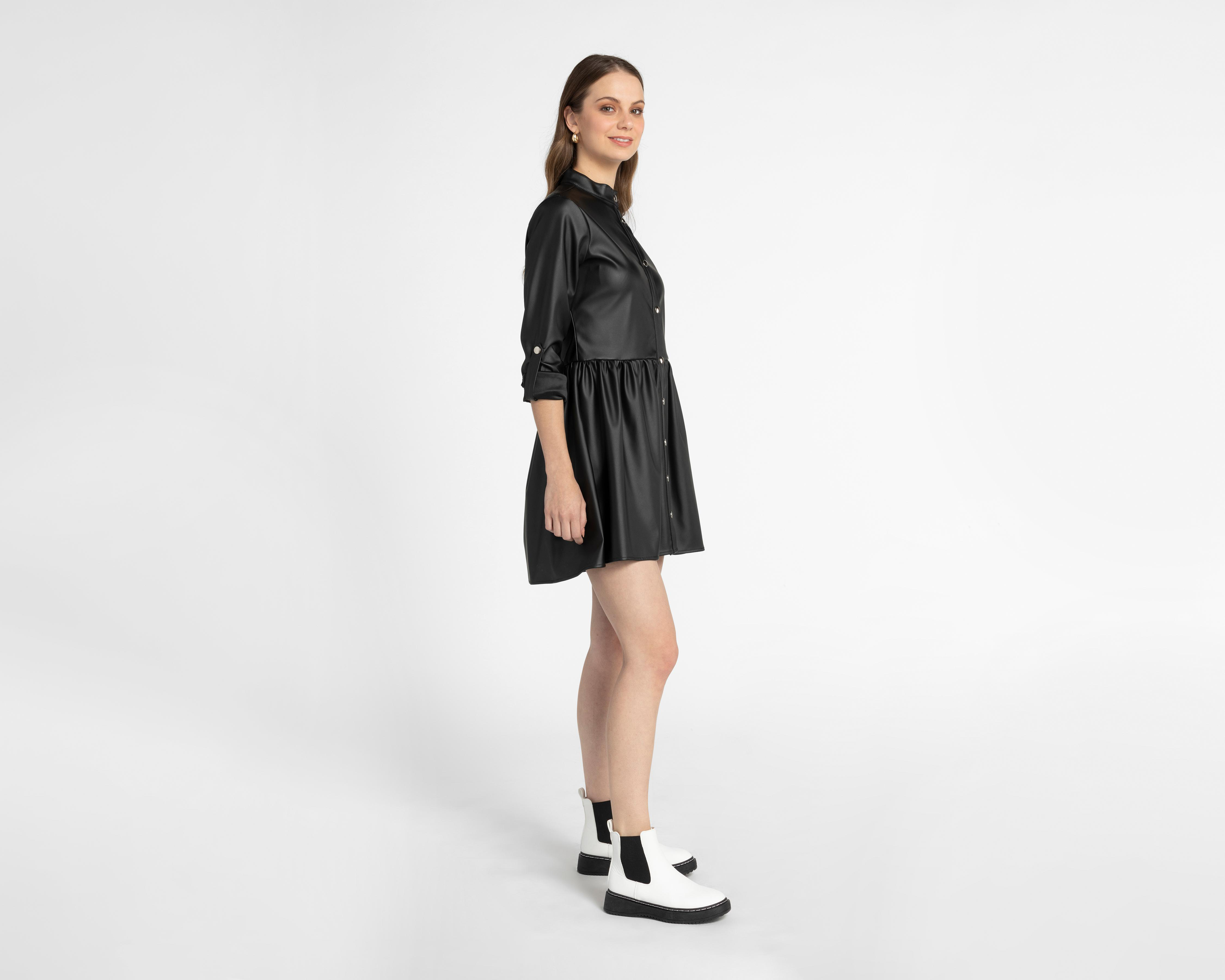 Foto 5 pulgar | Vestido Thinner Casual Tipo Cuero con Manga Larga