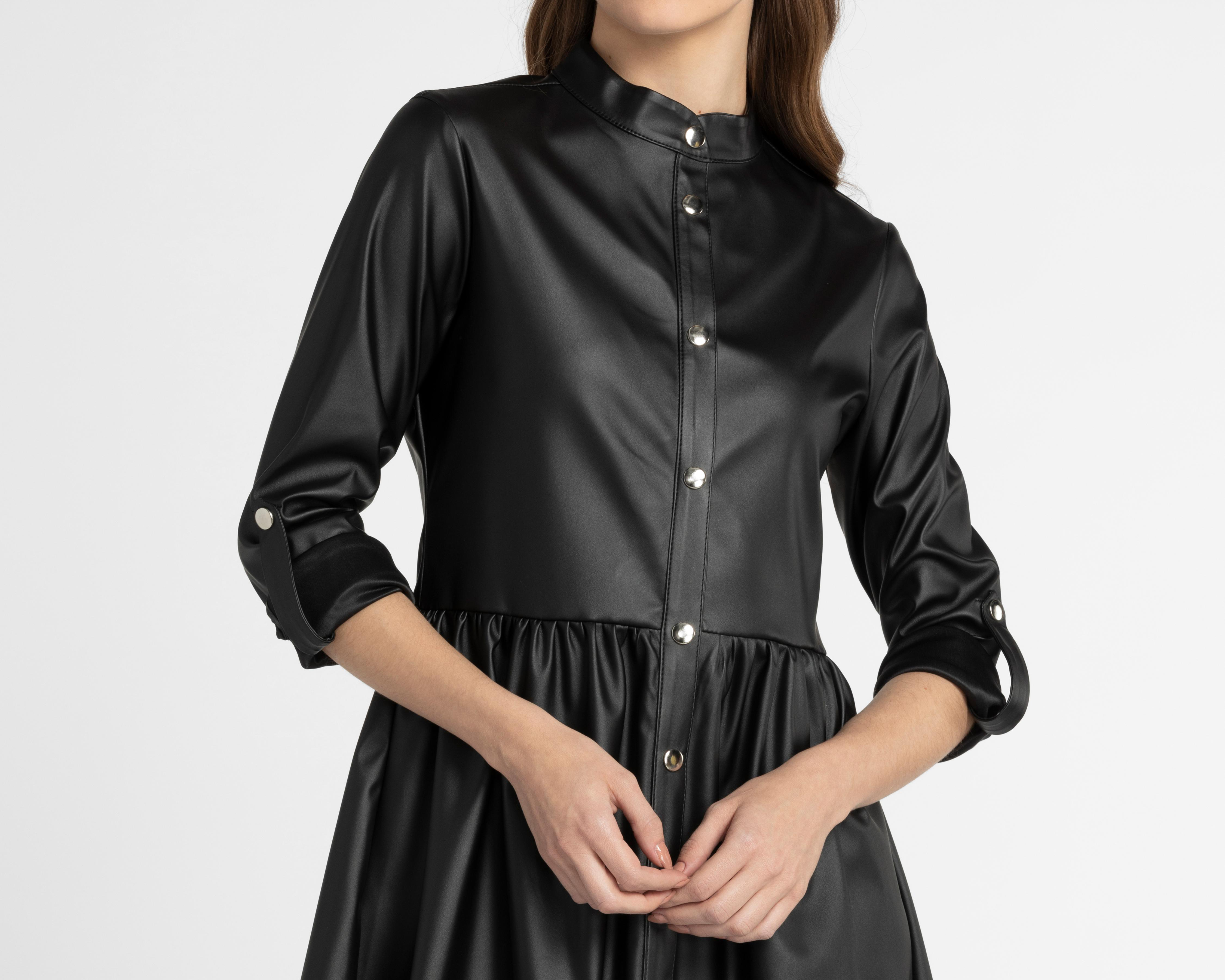Foto 5 | Vestido Thinner Casual Tipo Cuero con Manga Larga